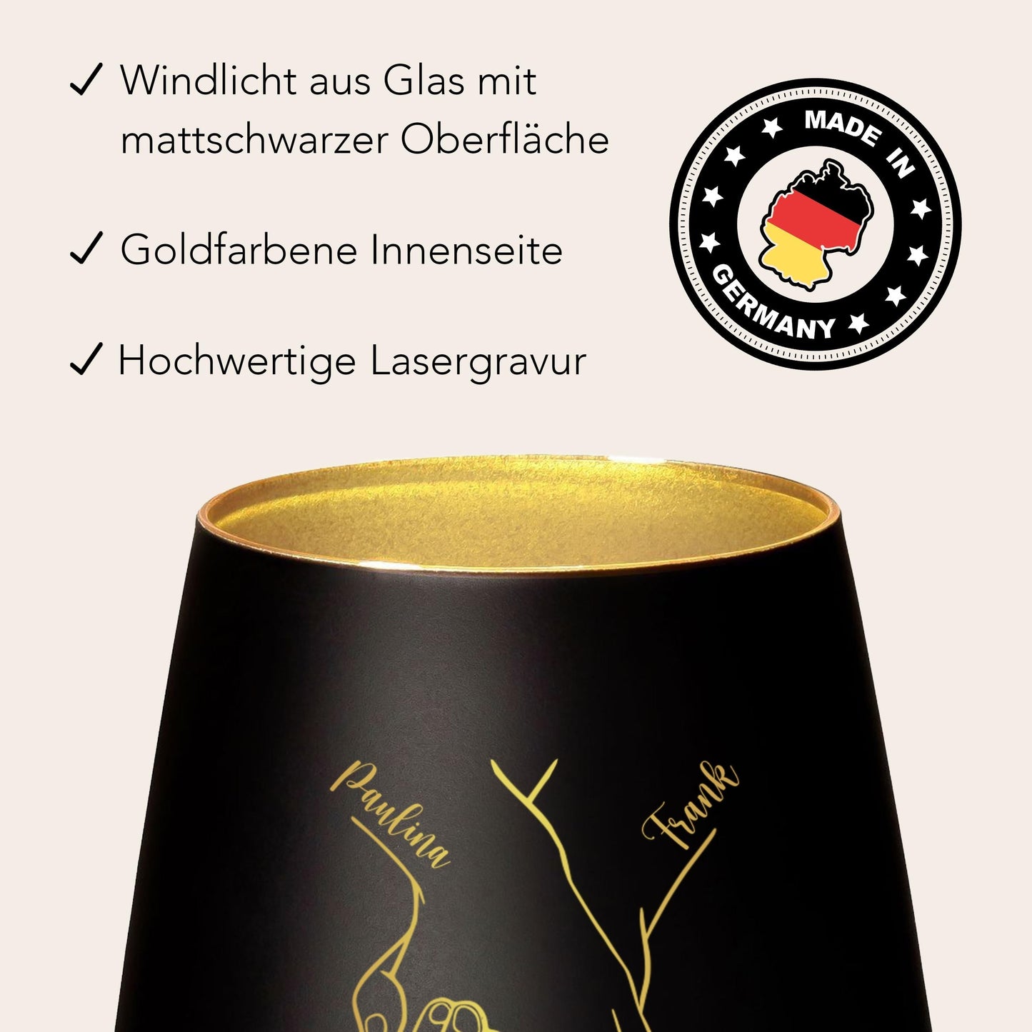 Verlobungsgeschenk Kerze personalisiert Windlicht Glas mit Gravur Hochzeitsgeschenk für Brautpaar Hochzeit Geschenk Kleinigkeit (Schwarz)
