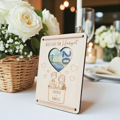 Hochzeitsgeschenk Geld Brautppar personalisiertes Geldgeschenk Hochzeit Hochzeitsgeschenk Geschenk Hochzeitskarte aus Holz 12x17 cm