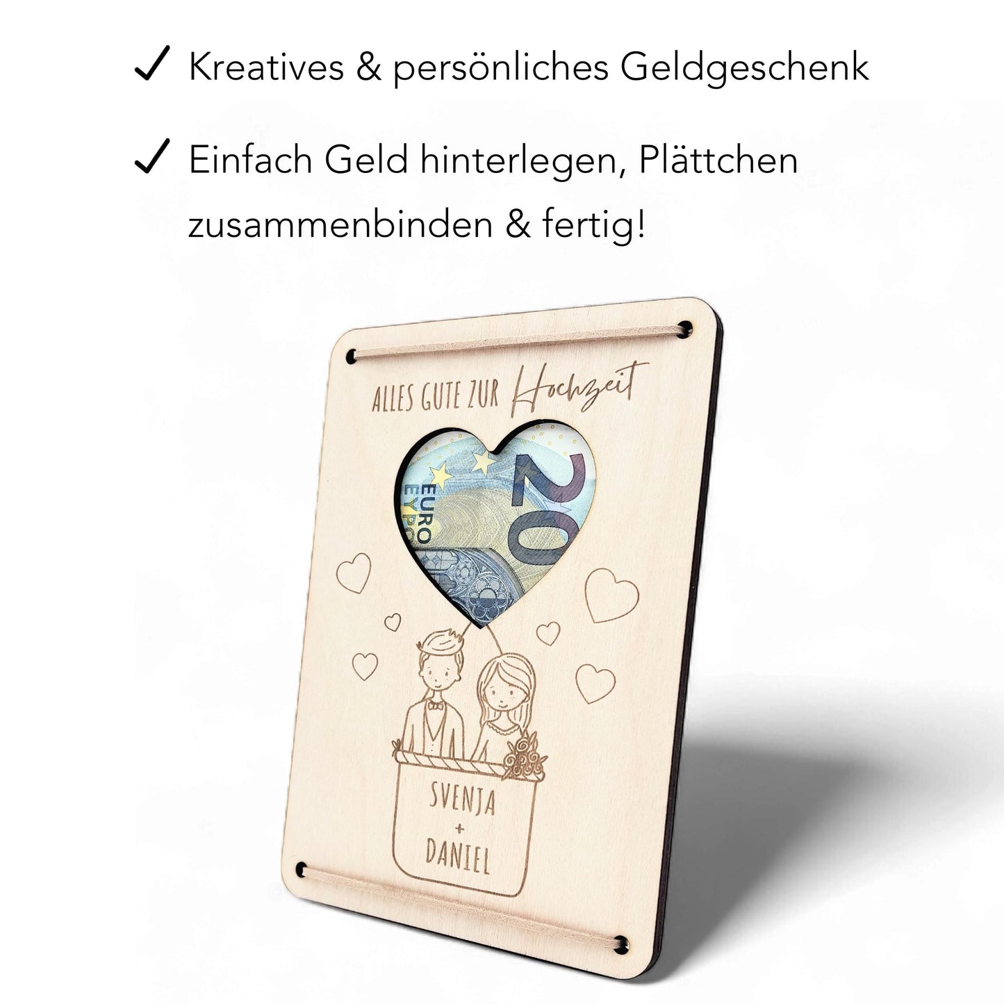 Hochzeitsgeschenk Geld Brautppar personalisiertes Geldgeschenk Hochzeit Hochzeitsgeschenk Geschenk Hochzeitskarte aus Holz 12x17 cm