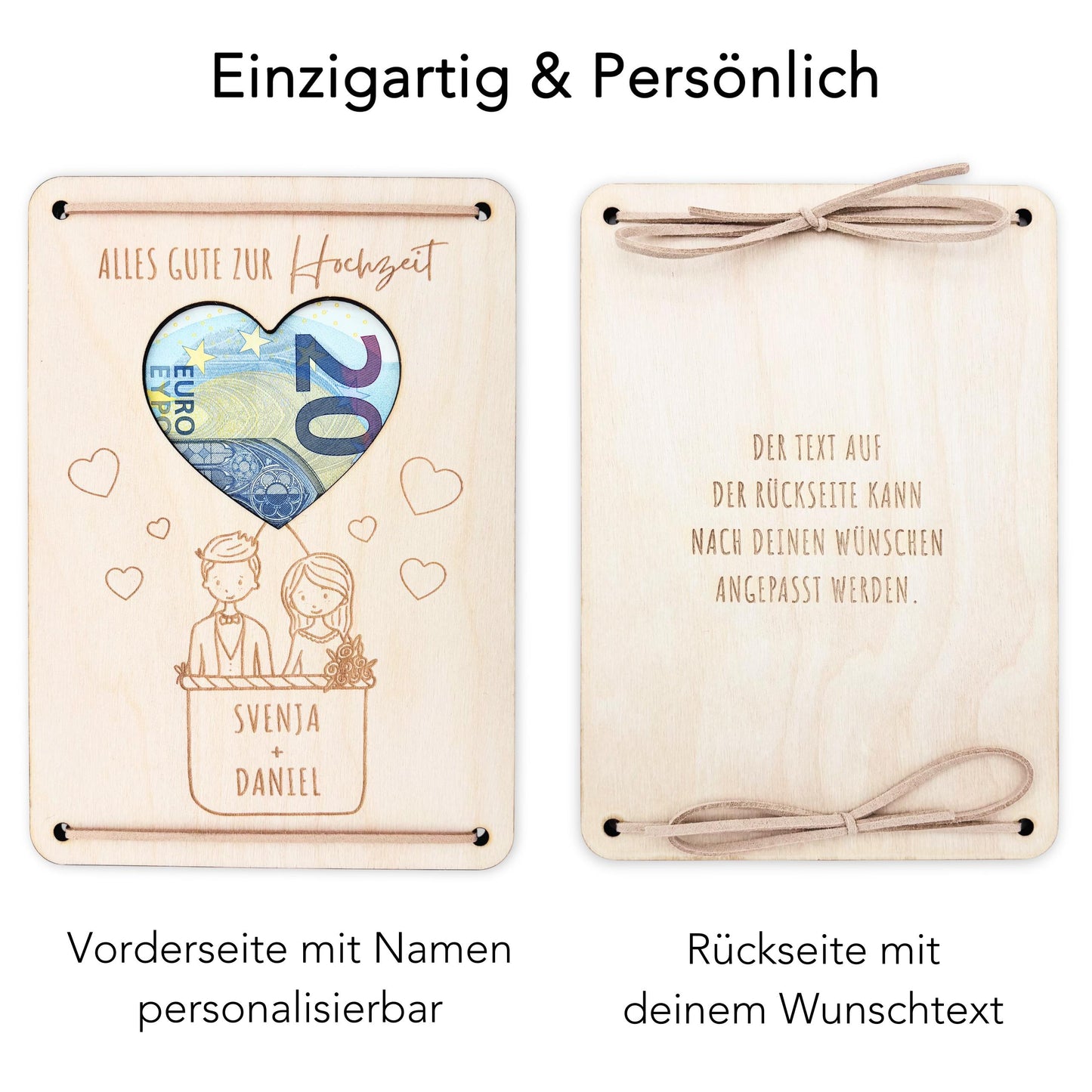 Hochzeitsgeschenk Geld Brautppar personalisiertes Geldgeschenk Hochzeit Hochzeitsgeschenk Geschenk Hochzeitskarte aus Holz 12x17 cm