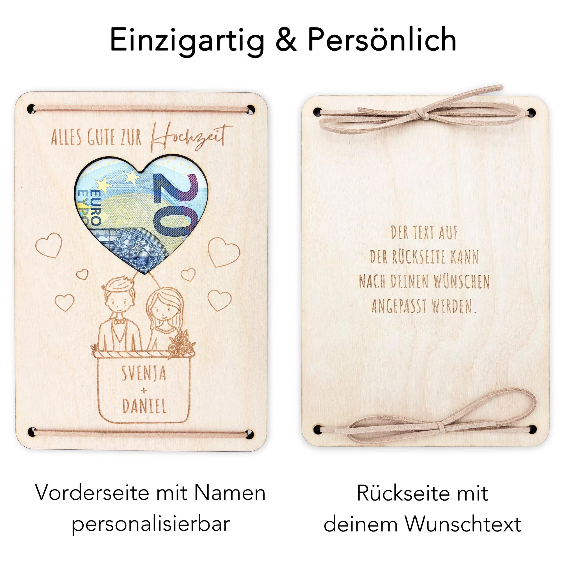 Hochzeitsgeschenk Geld Brautppar personalisiertes Geldgeschenk Hochzeit Hochzeitsgeschenk Geschenk Hochzeitskarte aus Holz 12x17 cm