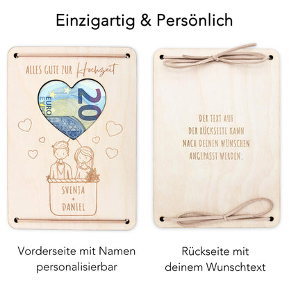 Hochzeitsgeschenk Geld Brautppar personalisiertes Geldgeschenk Hochzeit Hochzeitsgeschenk Geschenk Hochzeitskarte aus Holz 12x17 cm