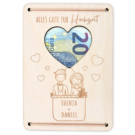 Hochzeitsgeschenk Geld Brautppar personalisiertes Geldgeschenk Hochzeit Hochzeitsgeschenk Geschenk Hochzeitskarte aus Holz 12x17 cm
