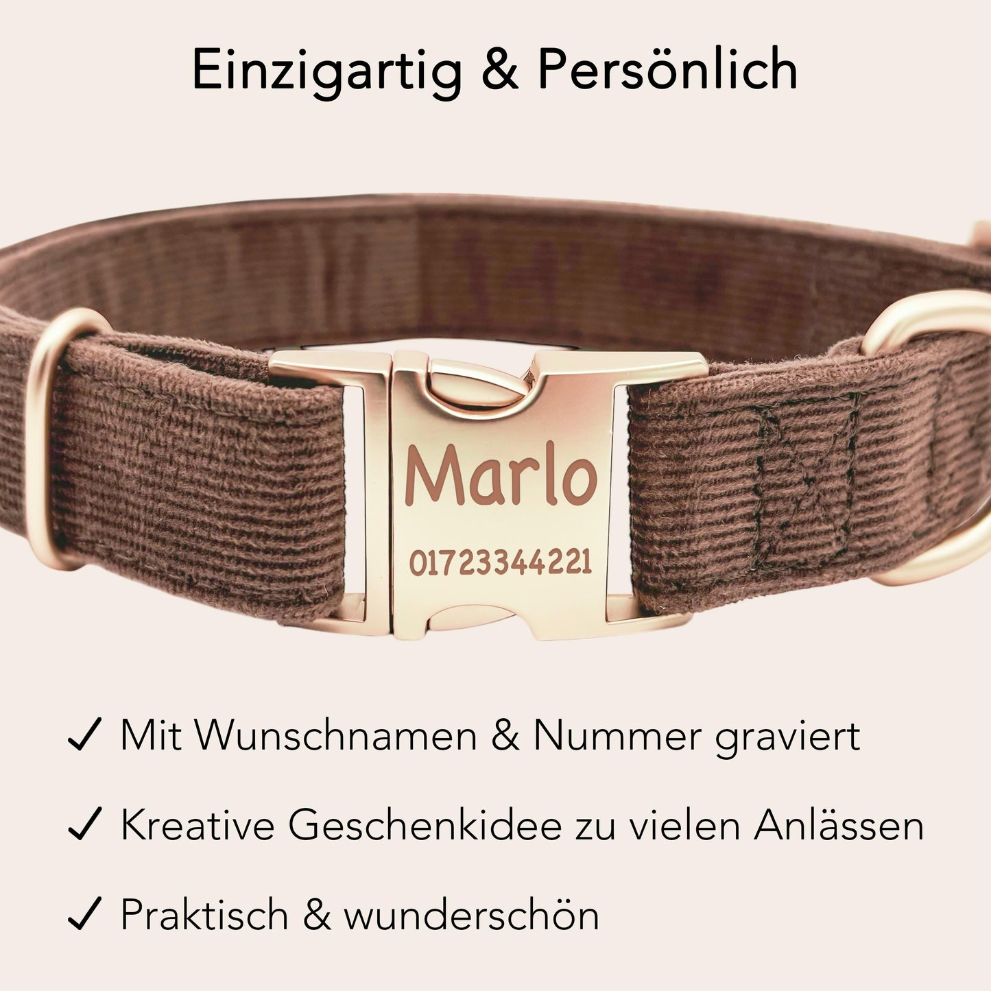 Hundehalsband personalisiert mit Namen Hundemarke Halsband Hund Geschenk mit Gravur Braun