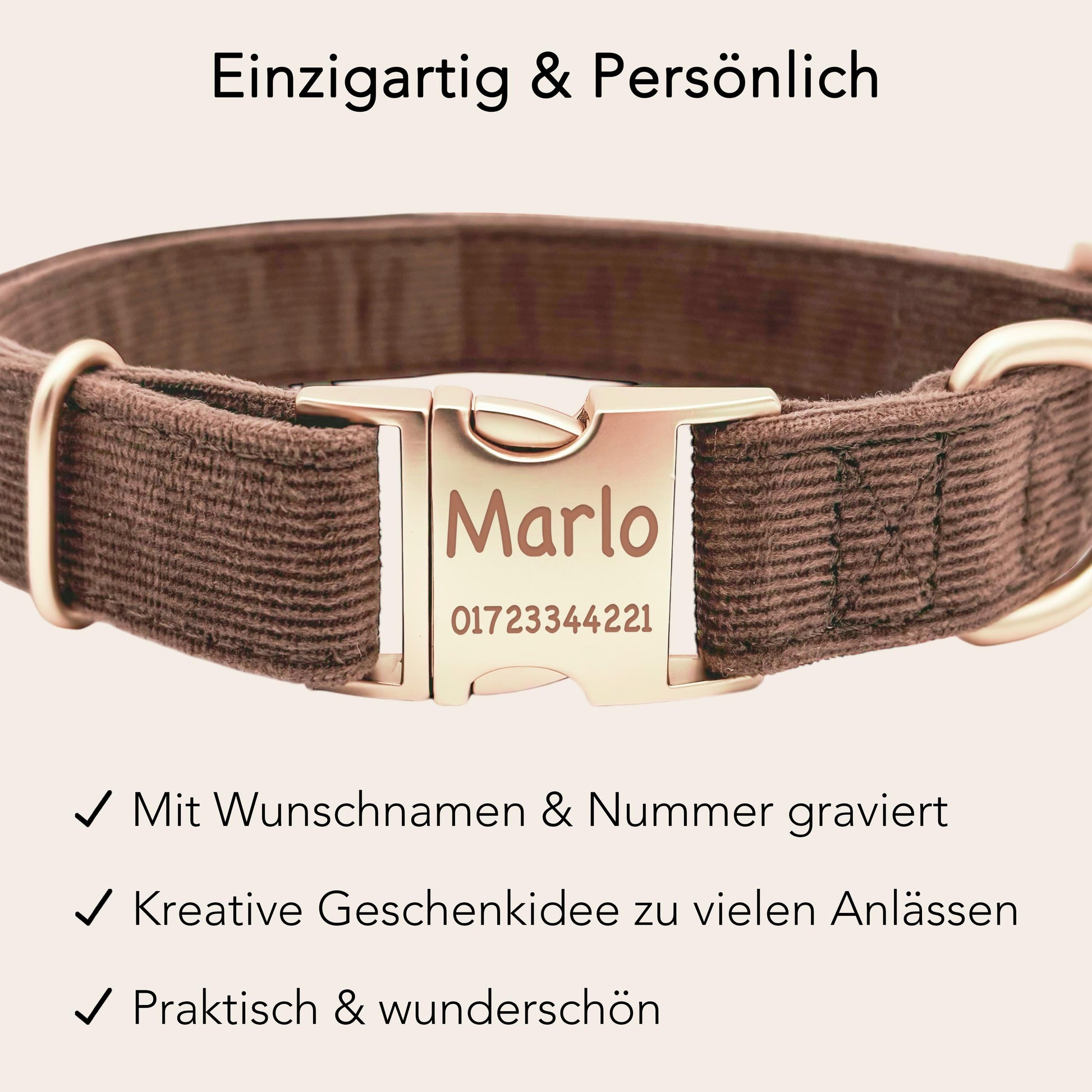 Hundehalsband personalisiert mit Namen Hundemarke Halsband Hund Geschenk mit Gravur Braun