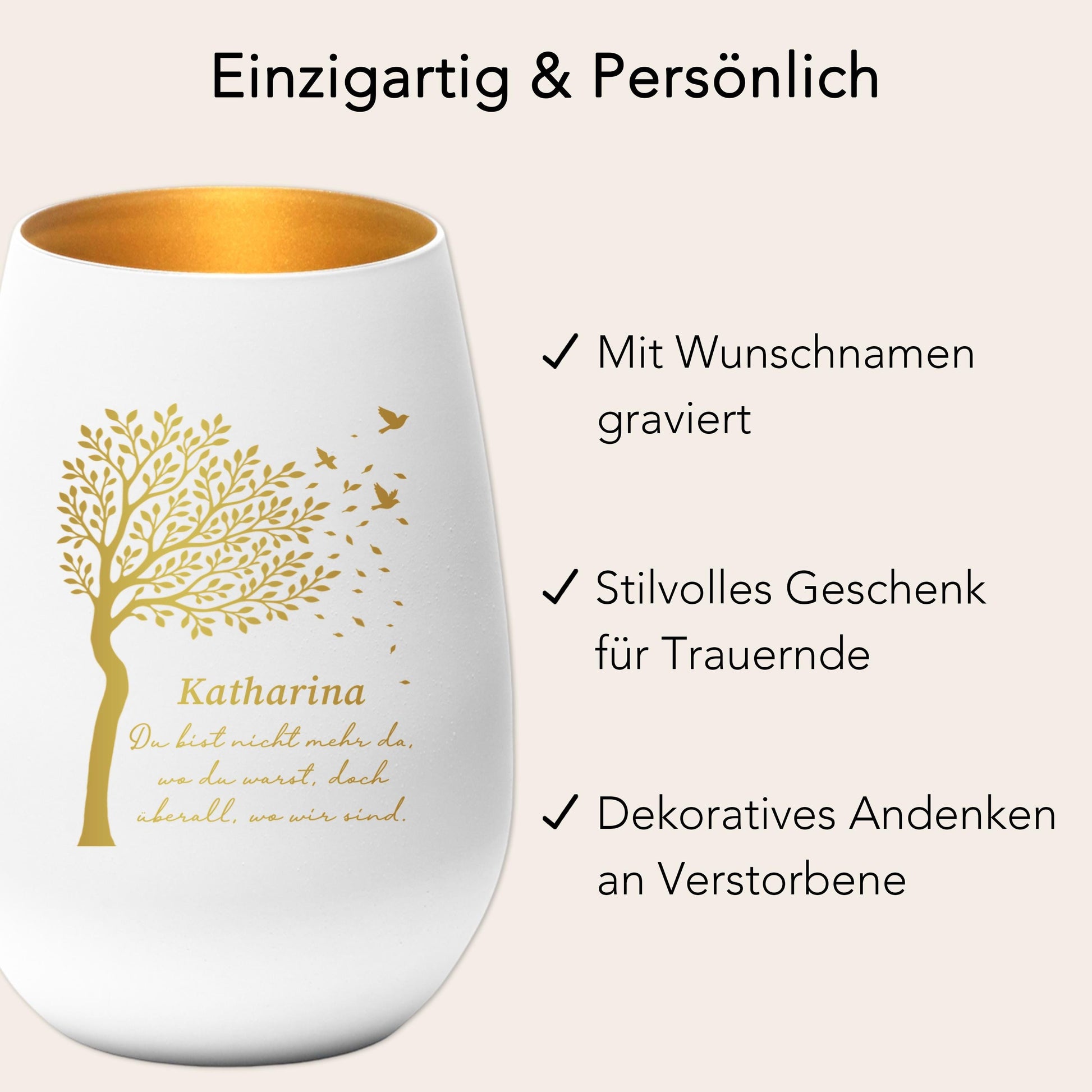 Trauerlicht Trauerkerze personalisiert Windlicht mit Gravur aus Glas Trauer Geschenk Trauergeschenk Verstorbene Erinnerung (Weiß)
