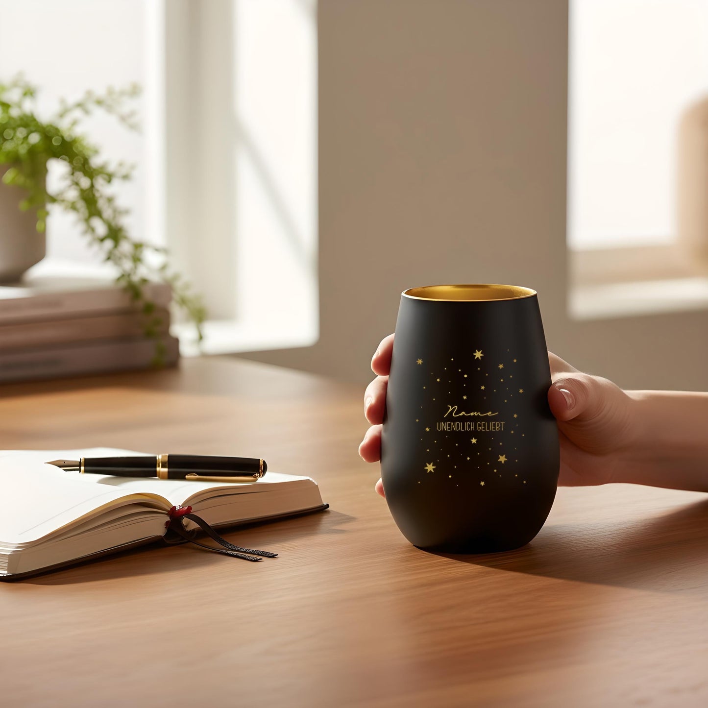 Sternenkind Andenken Trauergeschenk personalisiertes Windlicht Trauerlicht Trauer Geschenk Trauerkerze Gedenkkerze (Schwarz)