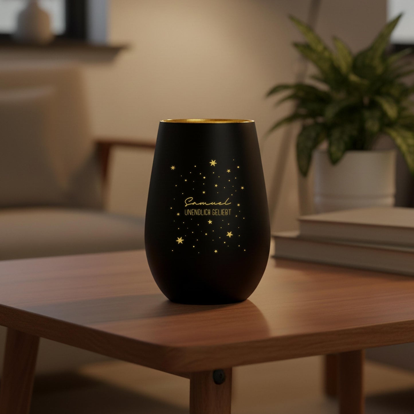 Sternenkind Andenken Trauergeschenk personalisiertes Windlicht Trauerlicht Trauer Geschenk Trauerkerze Gedenkkerze (Schwarz)