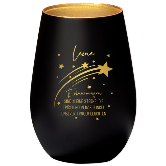 Erinnerung Sternenkind Andenken personalisiertes Windlicht Trauerlicht Trauer Trauergeschenk Trauerkerze Gedenkkerze (Schwarz)