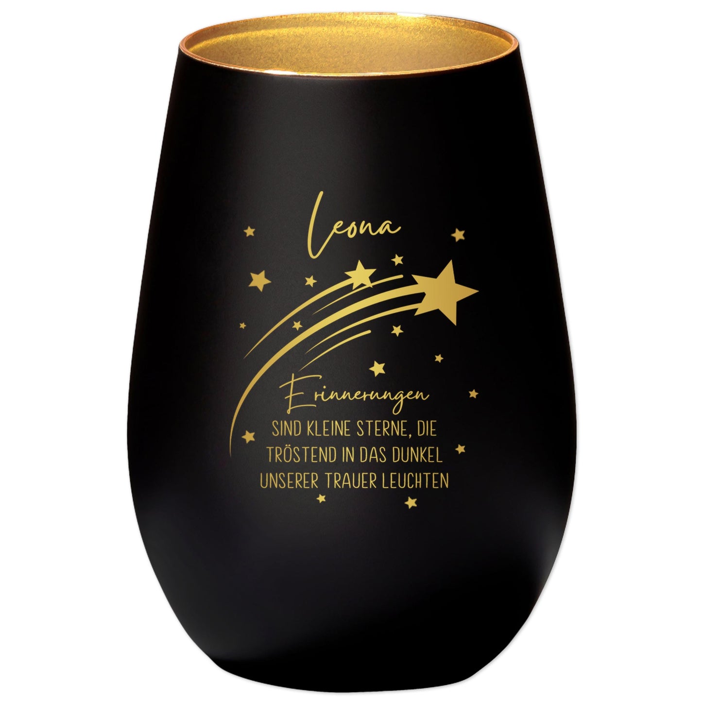 Erinnerung Sternenkind Andenken personalisiertes Windlicht Trauerlicht Trauer Trauergeschenk Trauerkerze Gedenkkerze (Schwarz)