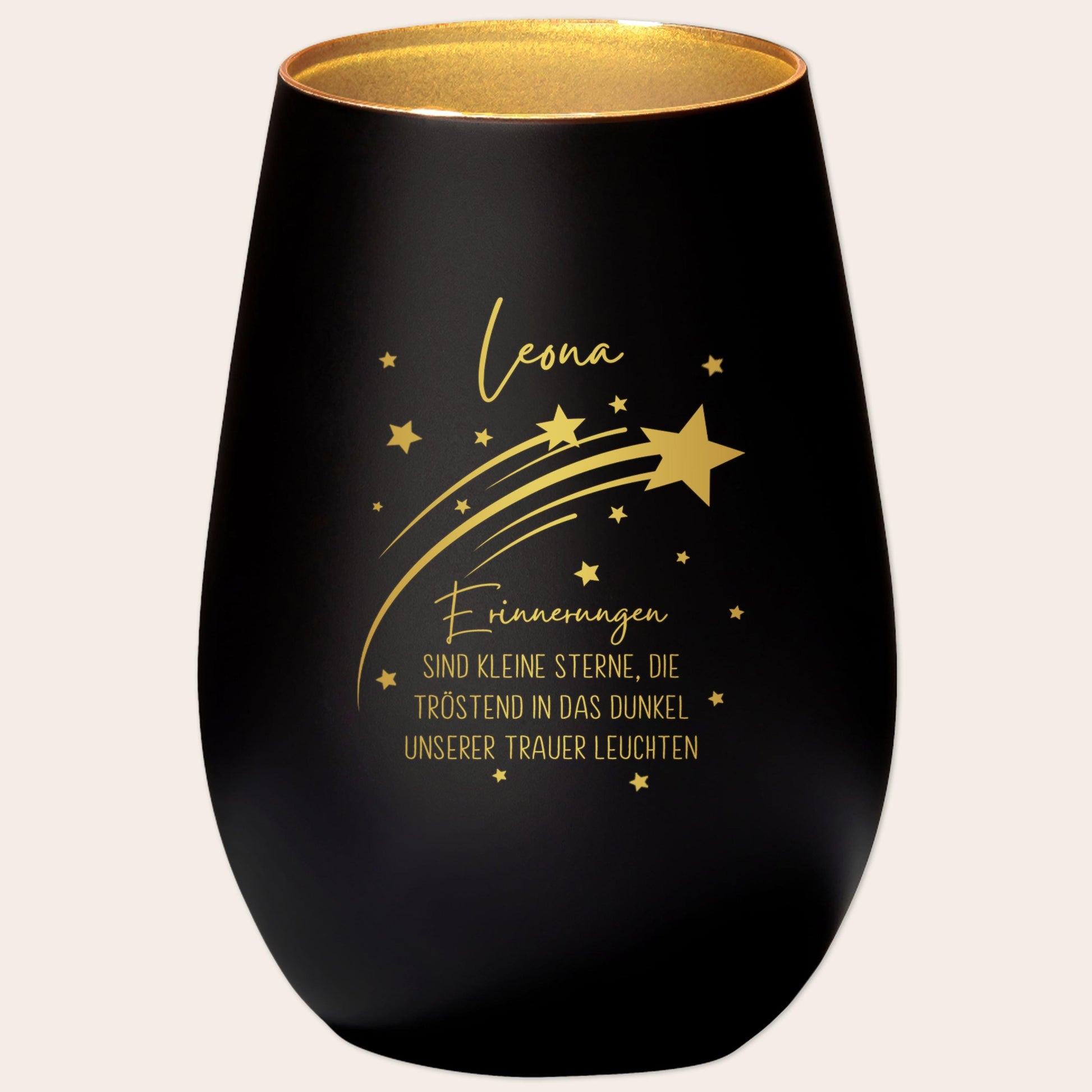 Erinnerung Sternenkind Andenken personalisiertes Windlicht Trauerlicht Trauer Trauergeschenk Trauerkerze Gedenkkerze (Schwarz)