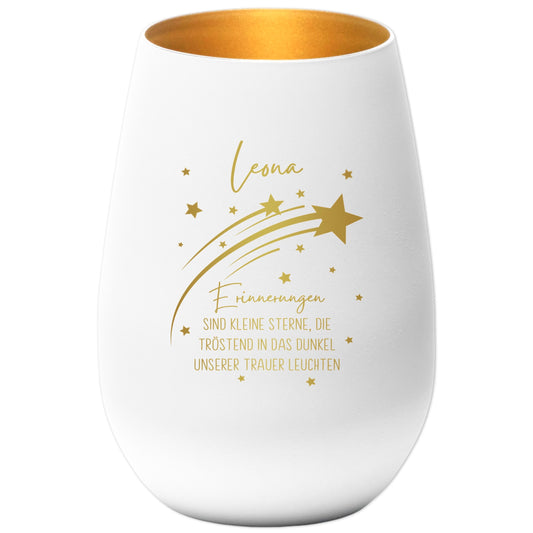 Erinnerung Sternenkind Andenken personalisiertes Windlicht Trauerlicht Trauer Trauergeschenk Trauerkerze Gedenkkerze (Weiß)