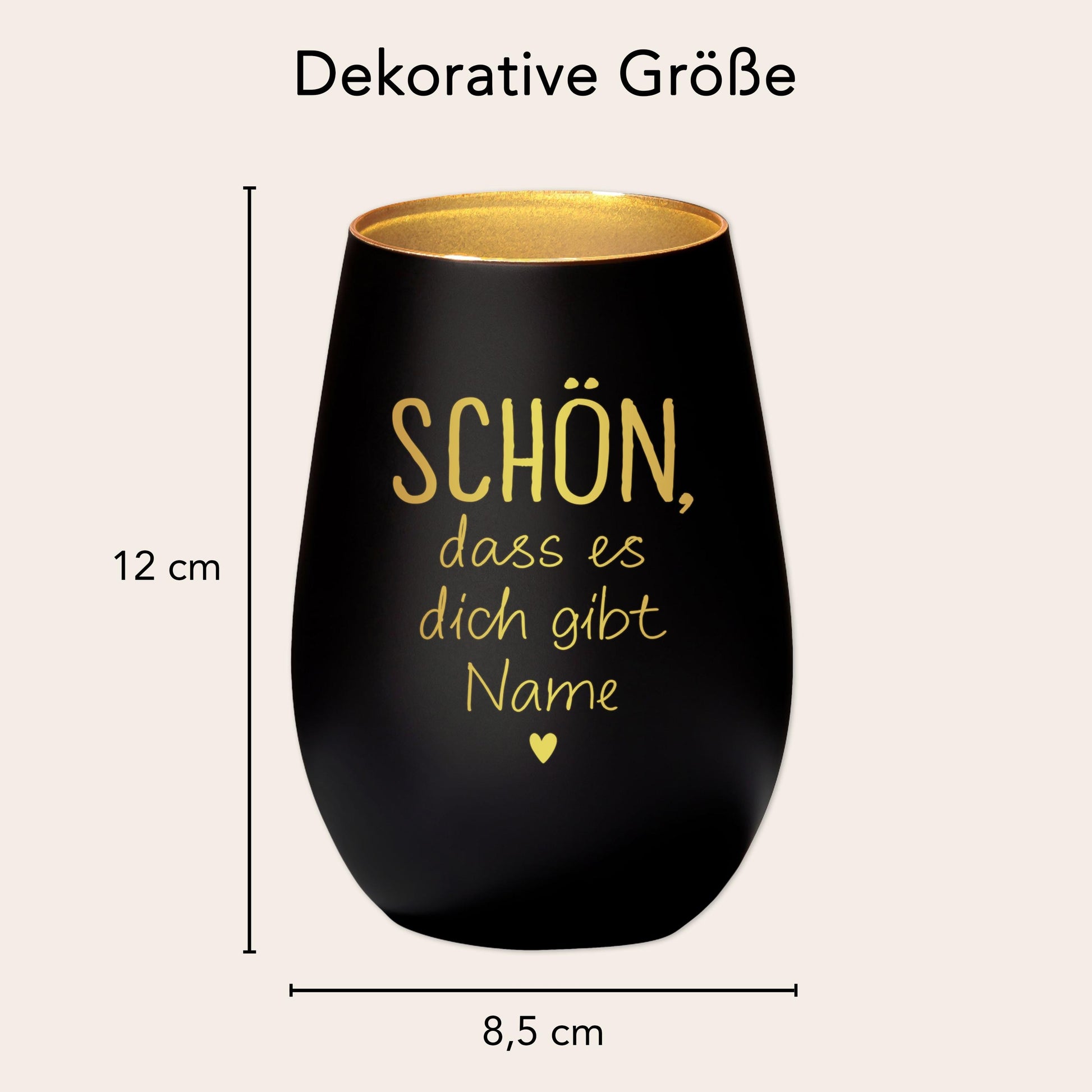 Schön dass es Dich gibt Geschenk Freundin Windlicht personalisiert Teelicht Kerzenglas mit Gravur (Schwarz)