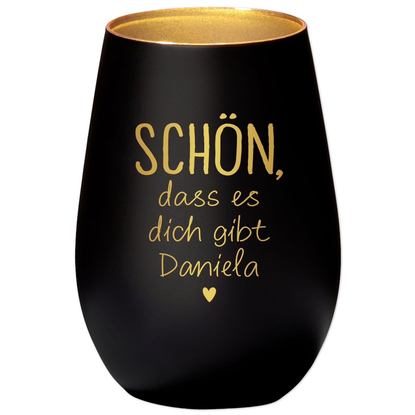 Schön dass es Dich gibt Geschenk Freundin Windlicht personalisiert Teelicht Kerzenglas mit Gravur (Schwarz)