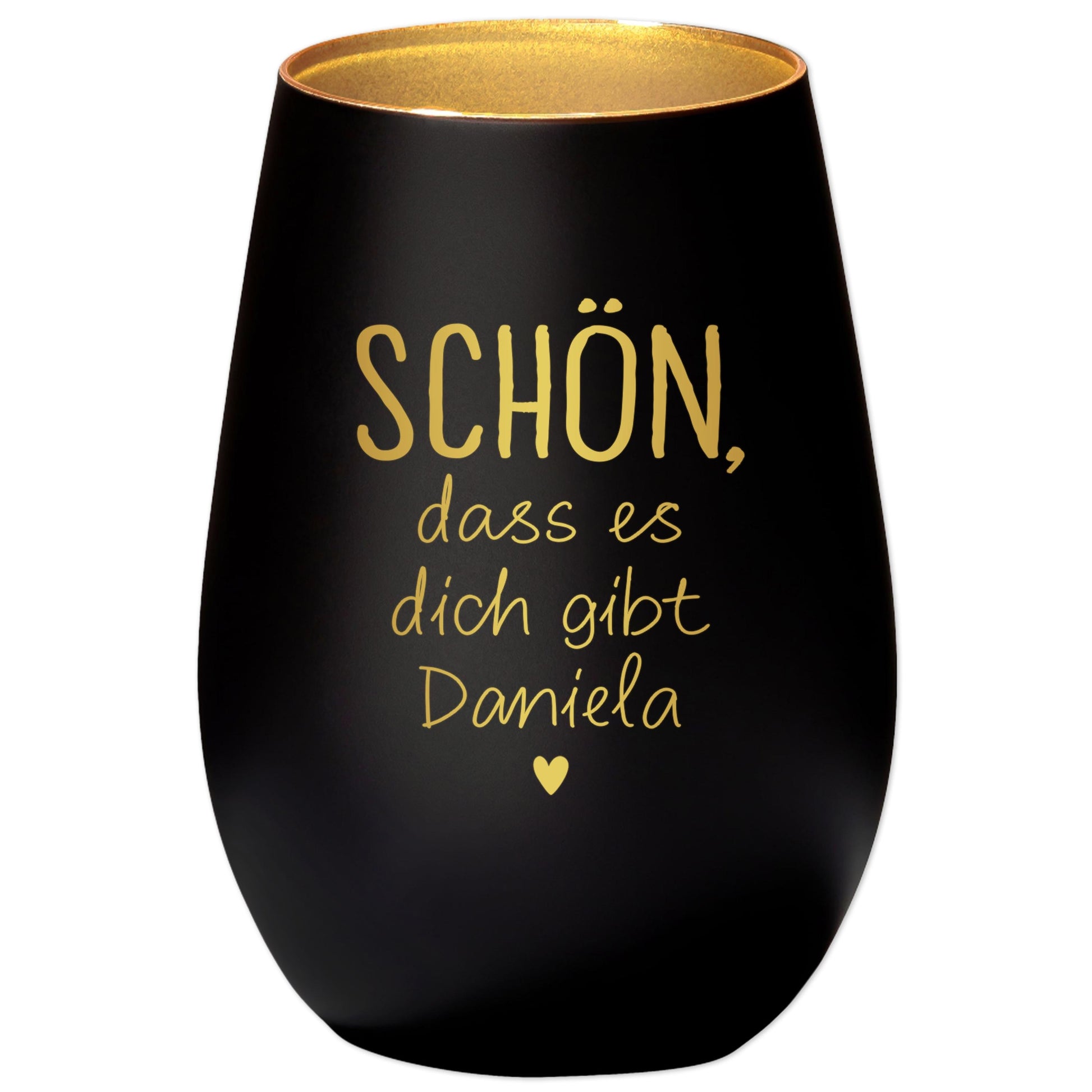 Schön dass es Dich gibt Geschenk Freundin Windlicht personalisiert Teelicht Kerzenglas mit Gravur (Schwarz)