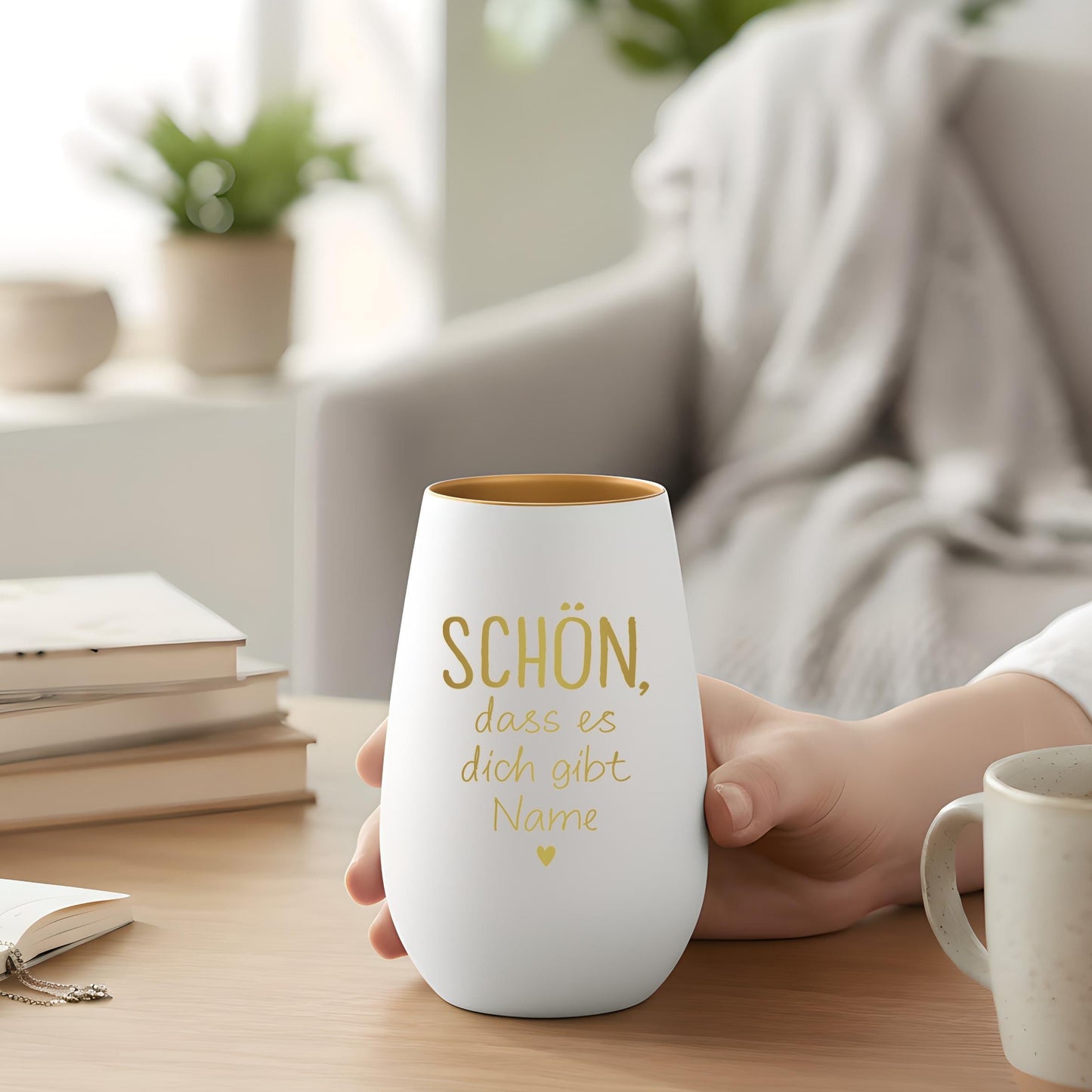 Schön dass es Dich gibt Geschenk Freundin Windlicht personalisiert Teelicht Kerzenglas mit Gravur (Weiß)