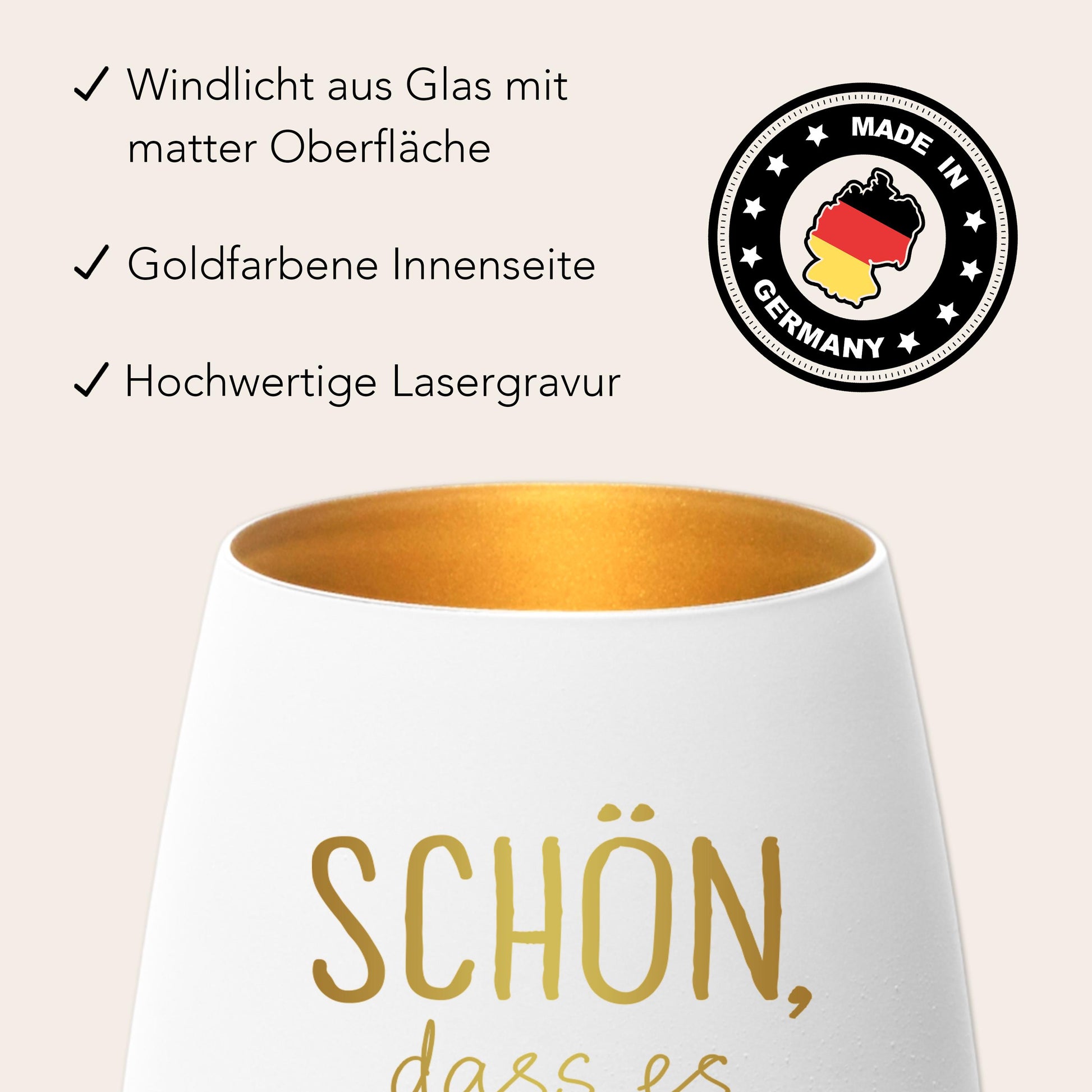 Schön dass es Dich gibt Geschenk Freundin Windlicht personalisiert Teelicht Kerzenglas mit Gravur (Weiß)