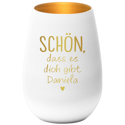 Schön dass es Dich gibt Geschenk Freundin Windlicht personalisiert Teelicht Kerzenglas mit Gravur (Weiß)