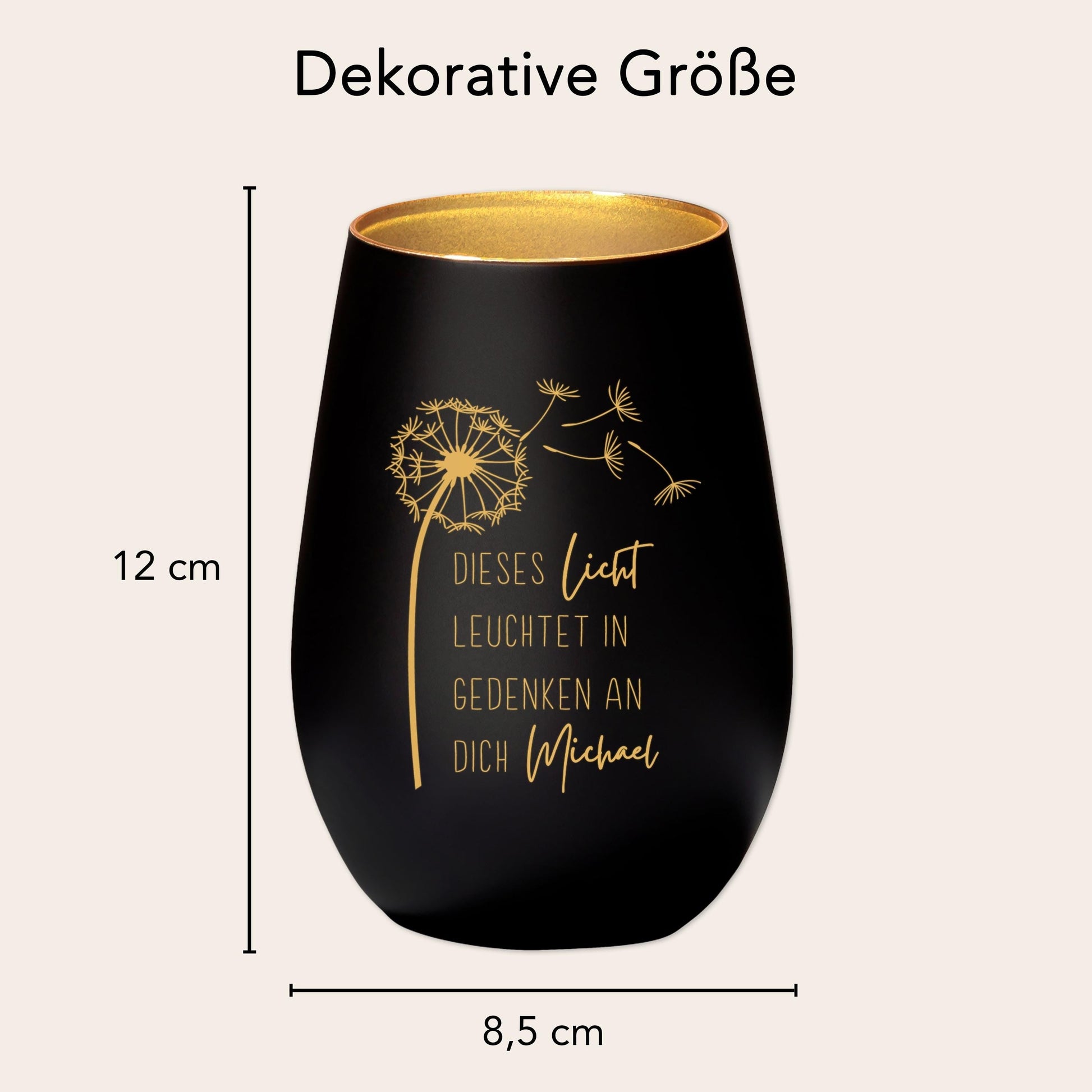Trauerlicht Trauerkerze personalisiert Windlicht mit Gravur aus Glas Trauer Geschenk Trauergeschenk Verstorbene Erinnerung (Schwarz)