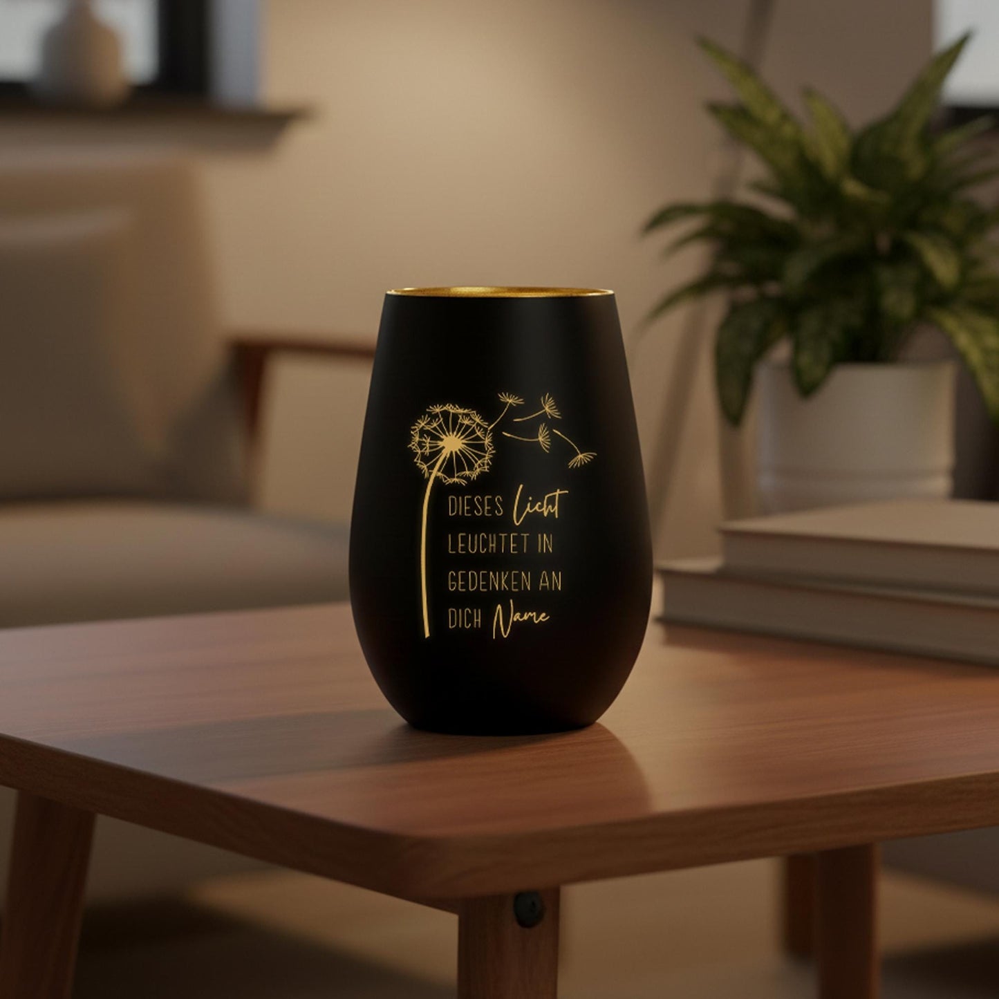 Trauerlicht Trauerkerze personalisiert Windlicht mit Gravur aus Glas Trauer Geschenk Trauergeschenk Verstorbene Erinnerung (Schwarz)