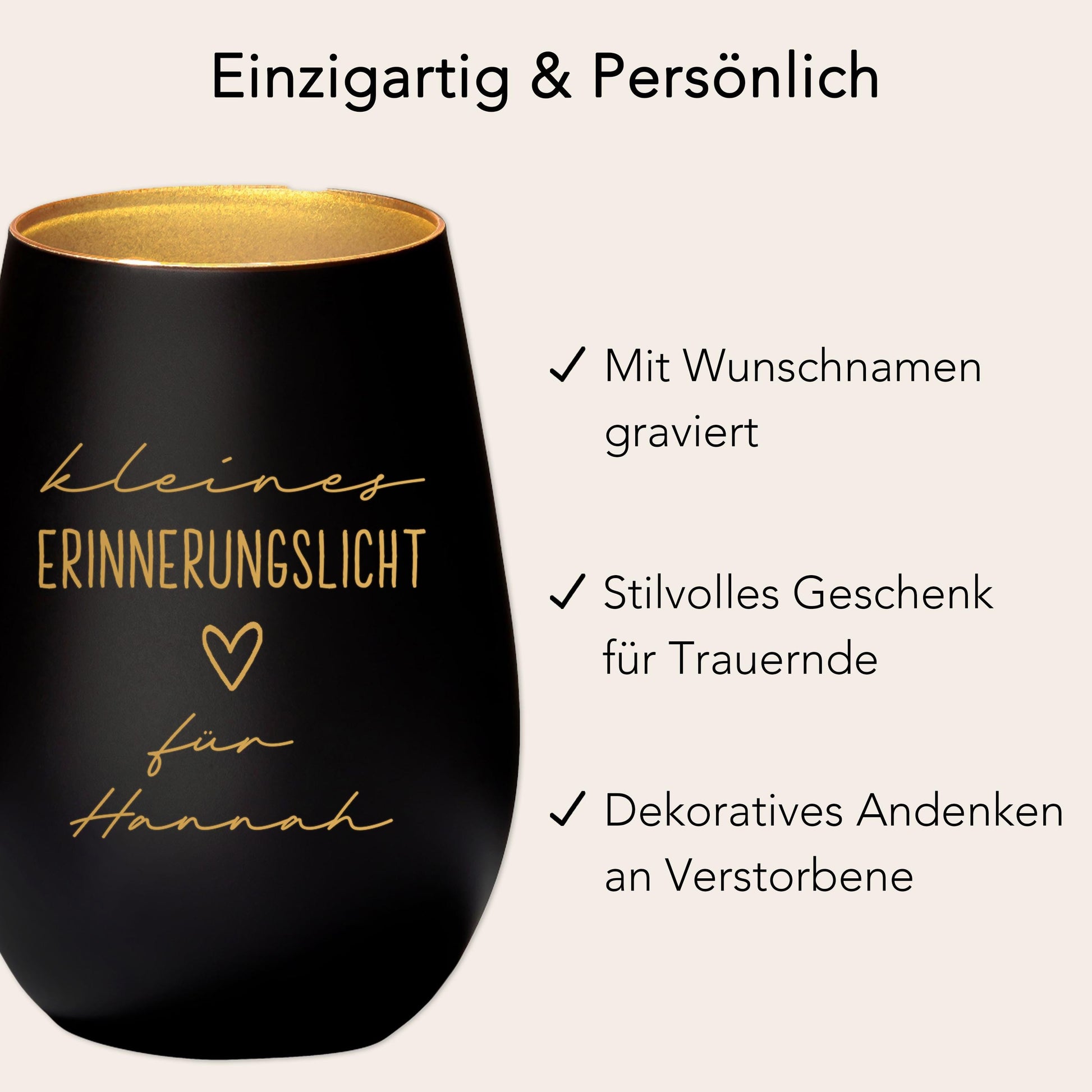 Erinnerungslicht Trauergeschenk Trauerkerze personalisiert Windlicht aus Glas Trauer Geschenk für Hinterbliebene Trauerlicht (Schwarz)