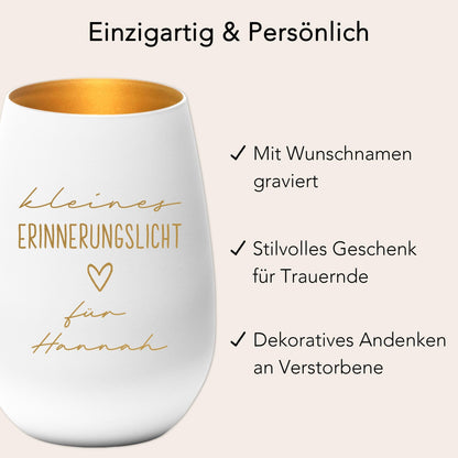 Erinnerungslicht Trauergeschenk Trauerkerze personalisiert Windlicht aus Glas Trauer Geschenk für Hinterbliebene Trauerlicht (Weiss)