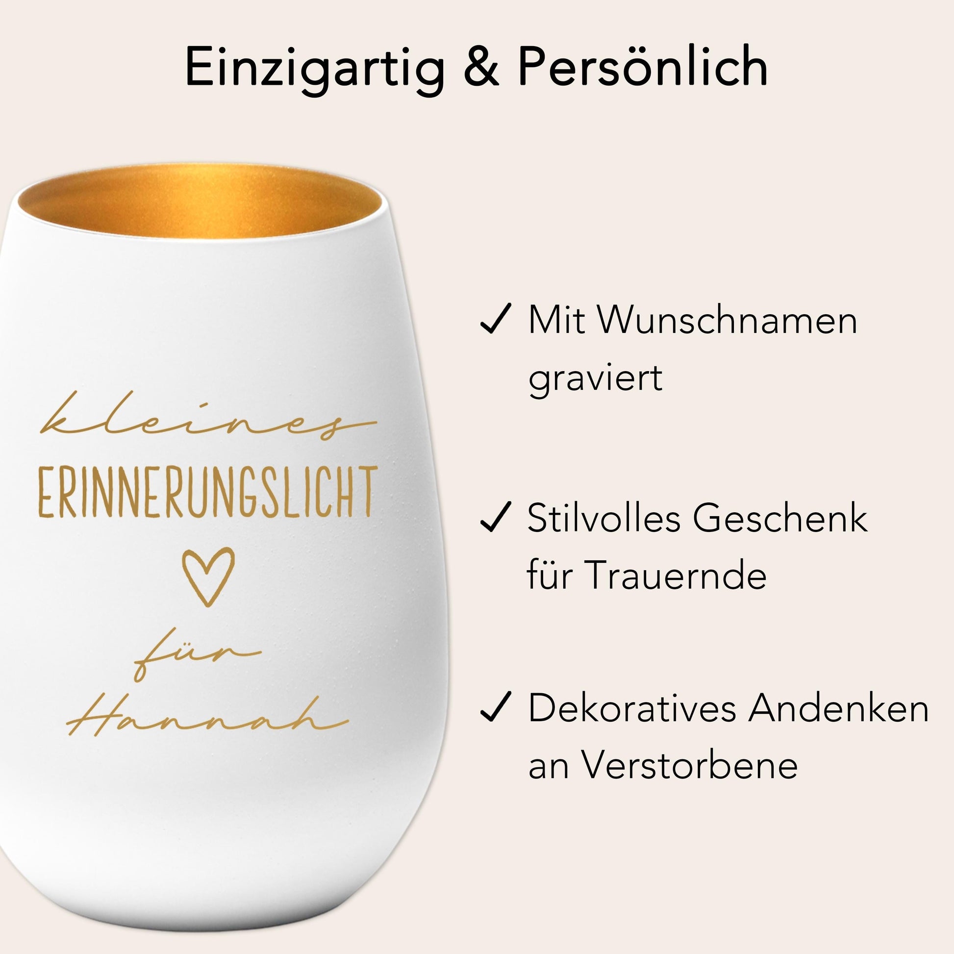 Erinnerungslicht Trauergeschenk Trauerkerze personalisiert Windlicht aus Glas Trauer Geschenk für Hinterbliebene Trauerlicht (Weiss)