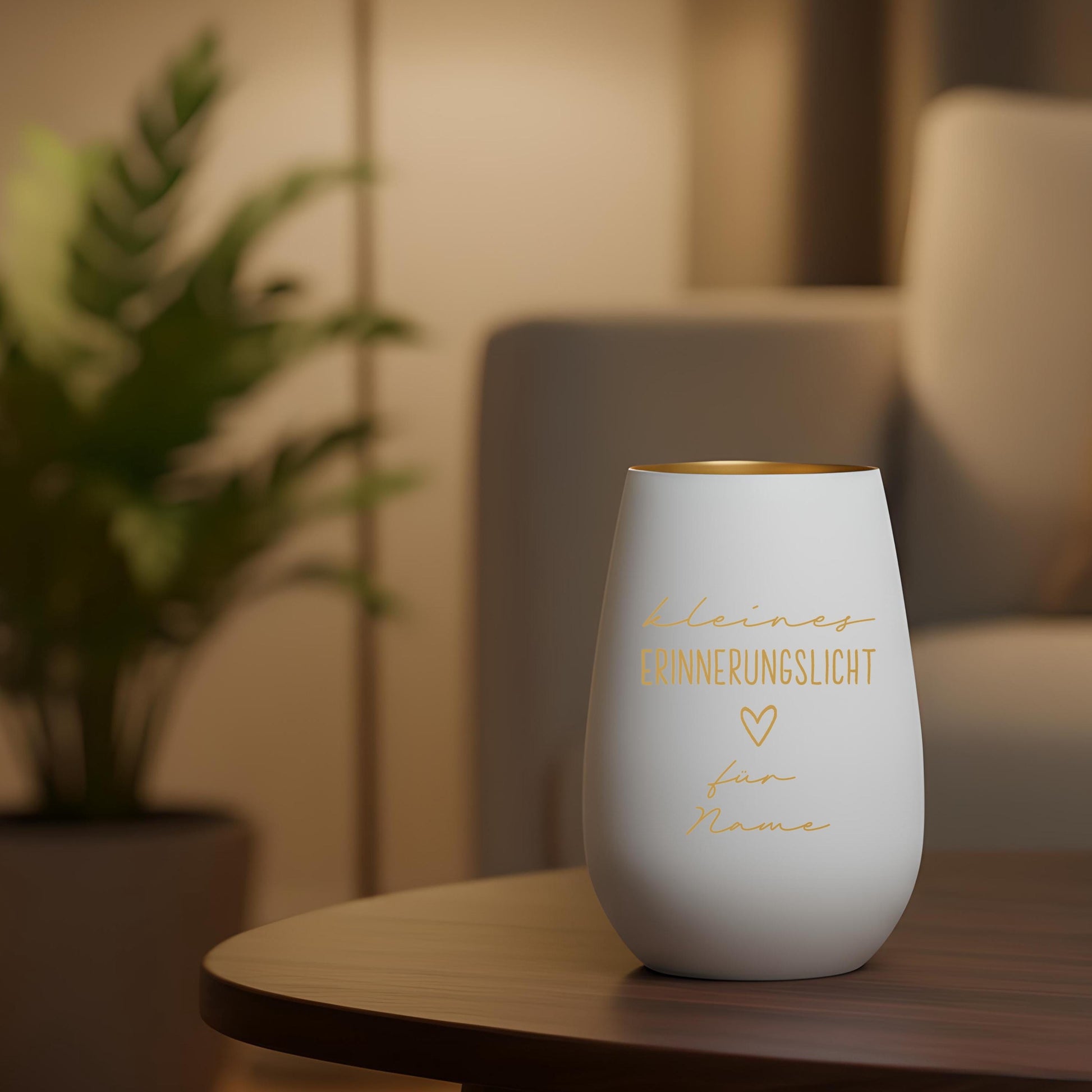 Erinnerungslicht Trauergeschenk Trauerkerze personalisiert Windlicht aus Glas Trauer Geschenk für Hinterbliebene Trauerlicht (Weiss)