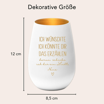 Trauergeschenk Trauerkerze personalisiert Andenken an Verstorbene Windlicht Trauer Geschenk für Hinterbliebene Trauerlicht (Weiß)