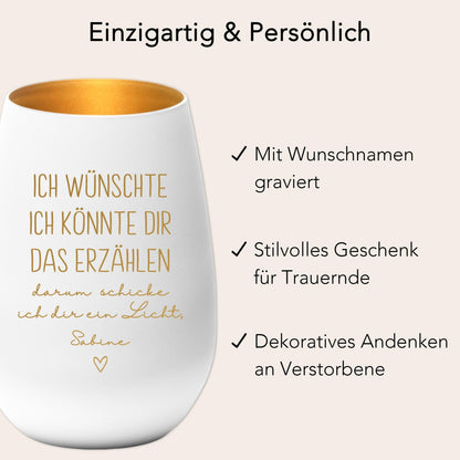 Trauergeschenk Trauerkerze personalisiert Andenken an Verstorbene Windlicht Trauer Geschenk für Hinterbliebene Trauerlicht (Weiß)