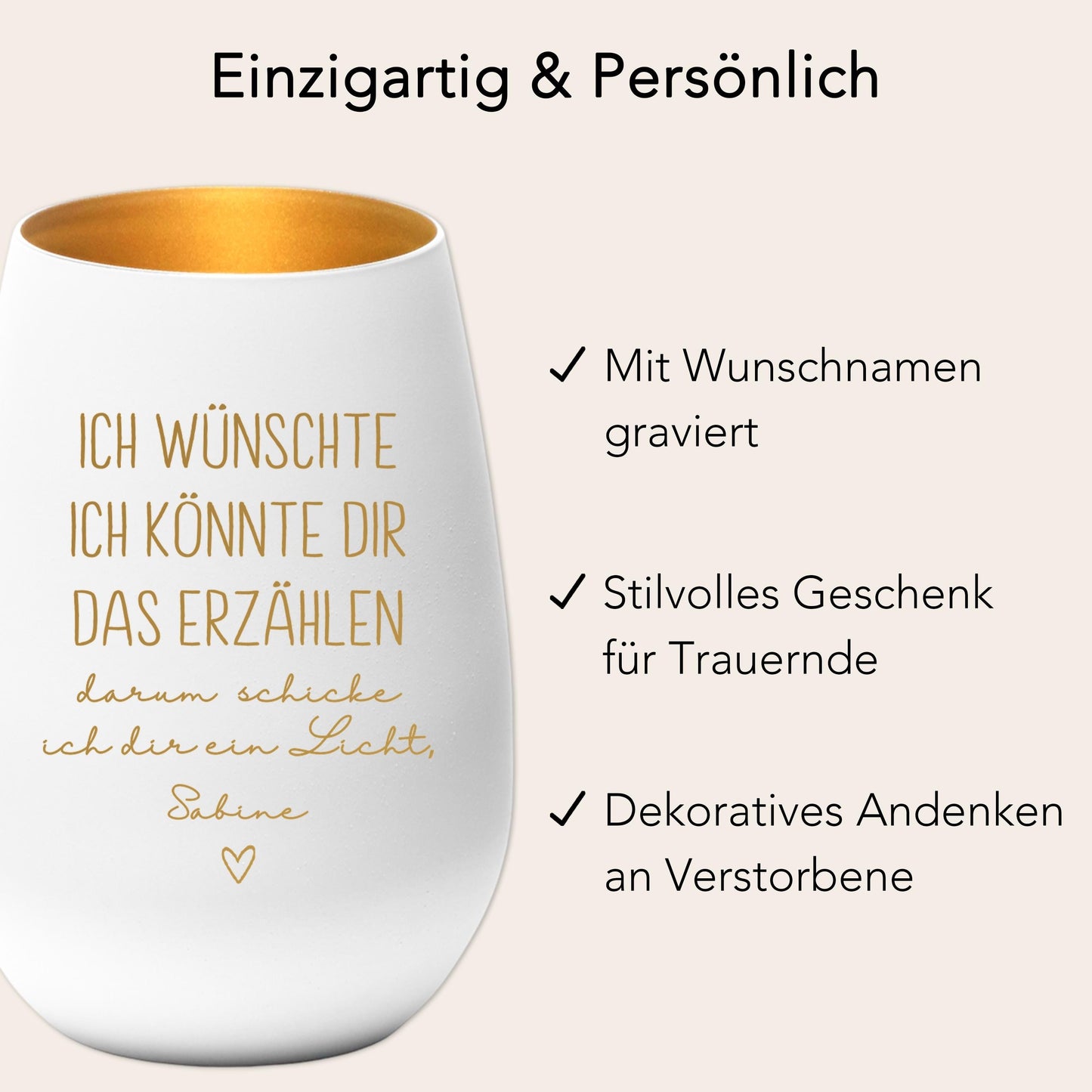 Trauergeschenk Trauerkerze personalisiert Andenken an Verstorbene Windlicht Trauer Geschenk für Hinterbliebene Trauerlicht (Weiß)