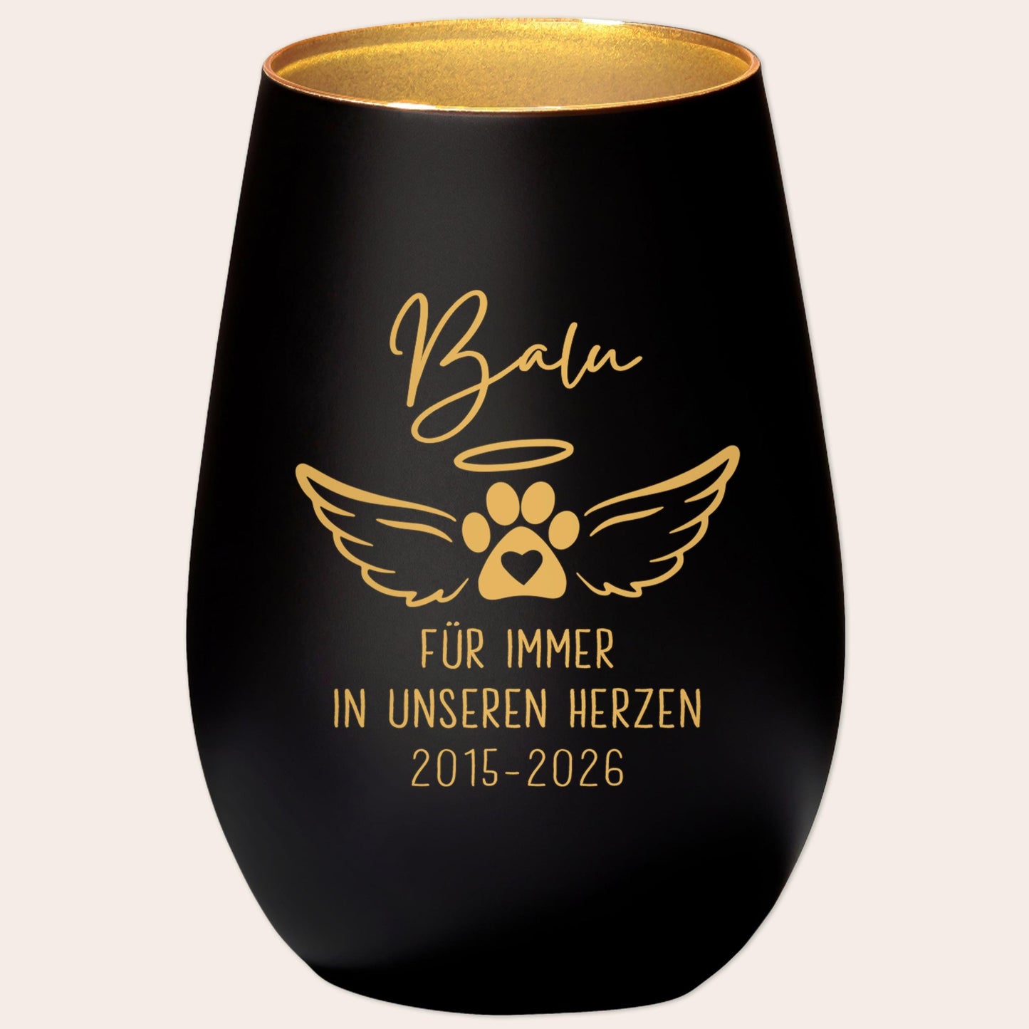 Andenken an verstorbenen Hund Windlicht Trauergeschenk Hunde Trauerlicht personalisiert Trauer Geschenk zur Erinnerung (Schwarz)