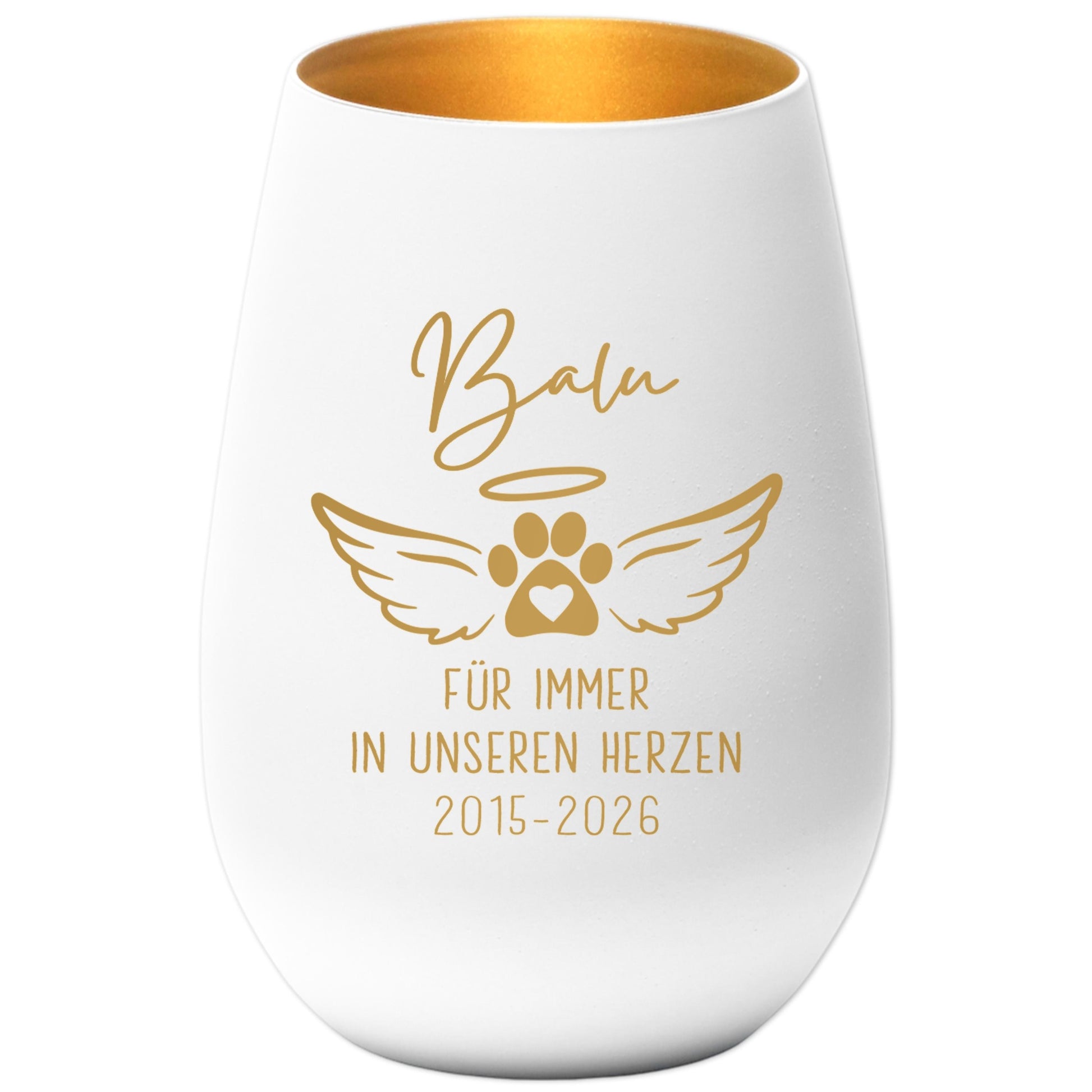 Andenken an verstorbenen Hund Windlicht Trauergeschenk Hunde Trauerlicht personalisiert Trauer Geschenk zur Erinnerung (Weiß)