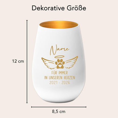 Andenken an verstorbenen Hund Windlicht Trauergeschenk Hunde Trauerlicht personalisiert Trauer Geschenk zur Erinnerung (Weiß)