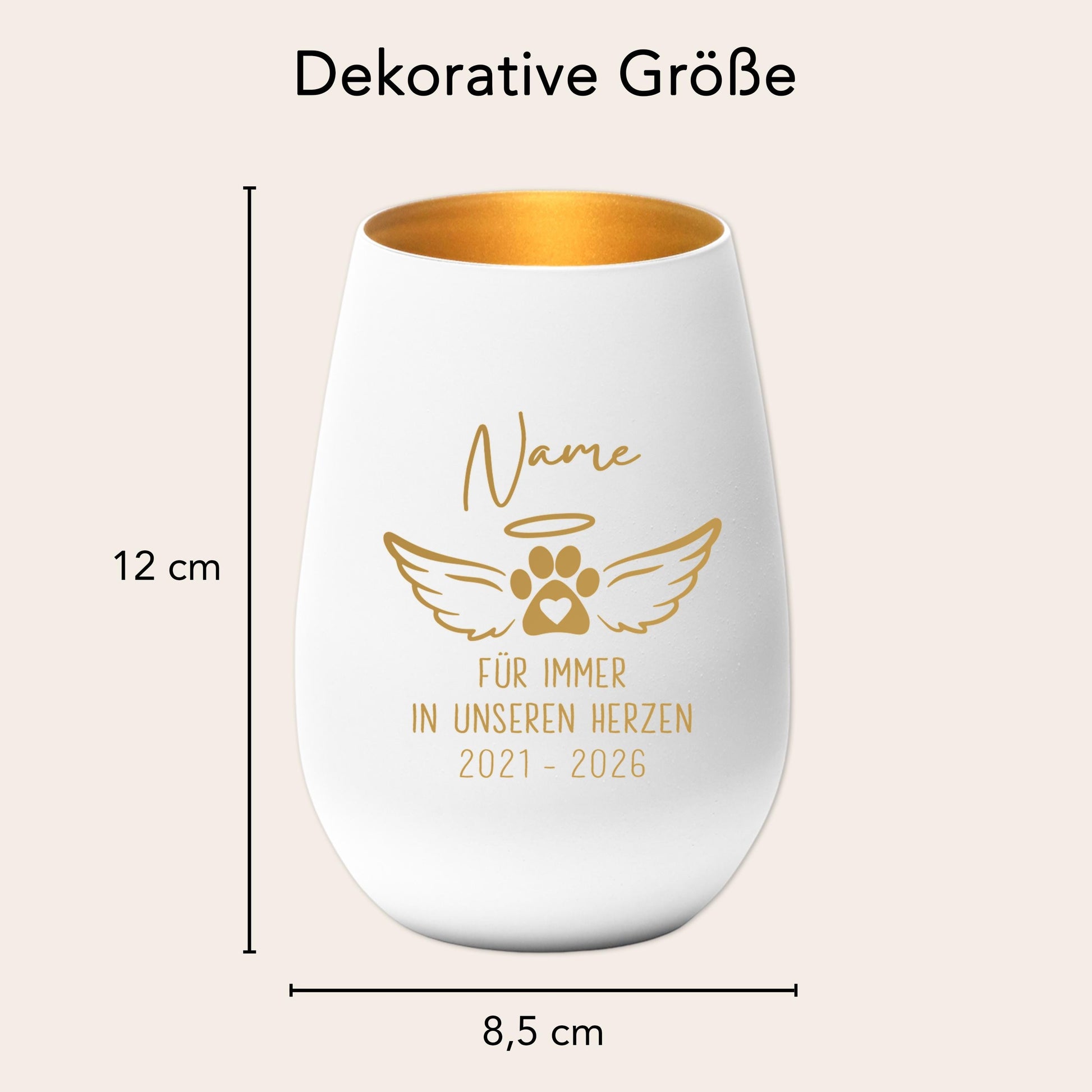 Andenken an verstorbenen Hund Windlicht Trauergeschenk Hunde Trauerlicht personalisiert Trauer Geschenk zur Erinnerung (Weiß)