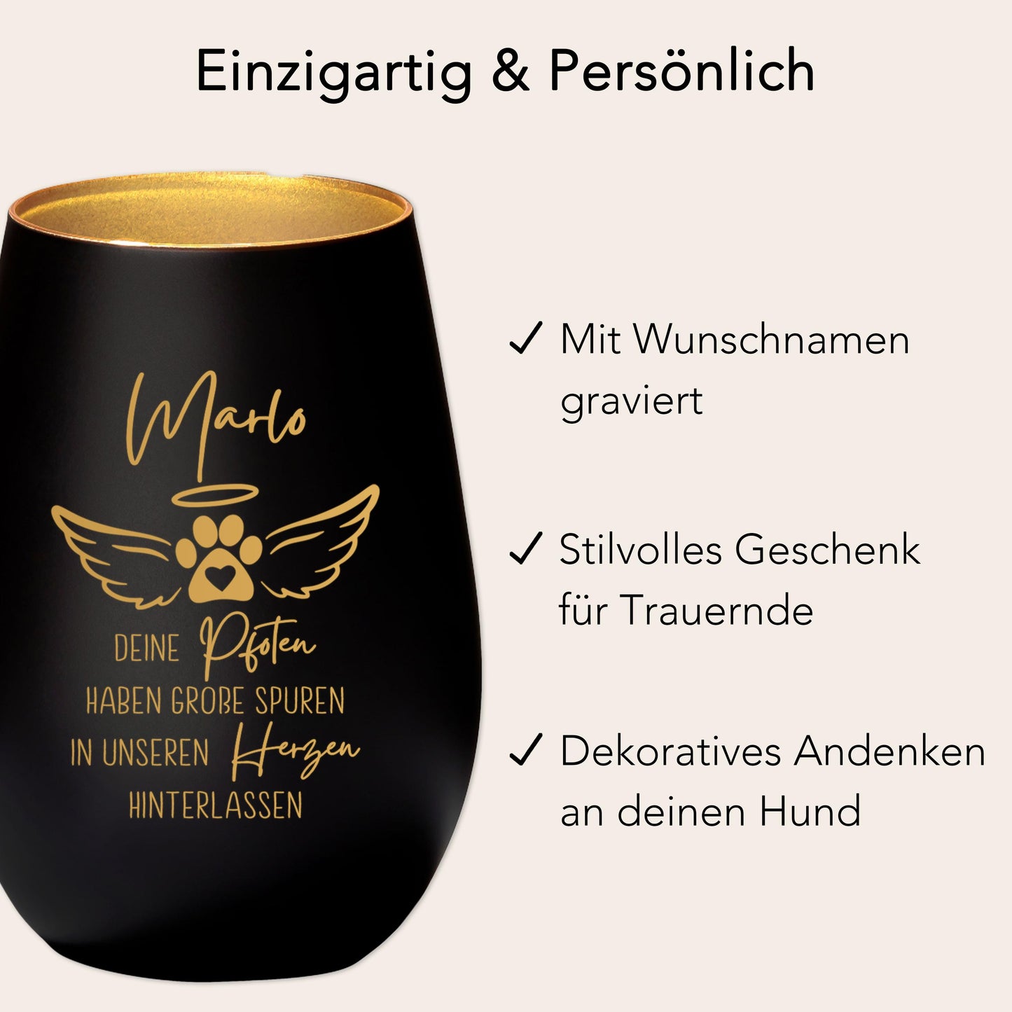 Andenken an verstorbenen Hund Trauergeschenk personalisiert Windlicht Trauer Geschenk zur Erinnerung Hunde Trauerlicht Gedenkkerze (Schwarz)