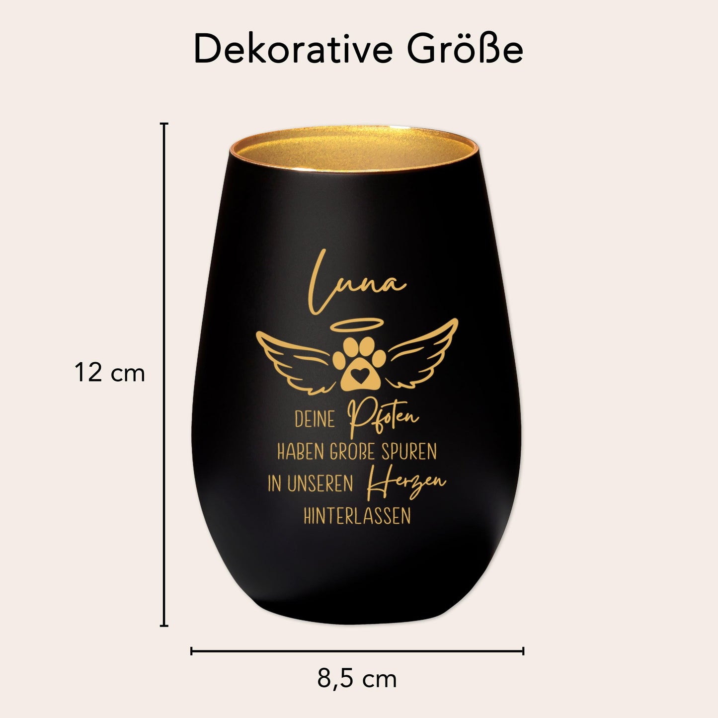 Andenken an verstorbenen Hund Trauergeschenk personalisiert Windlicht Trauer Geschenk zur Erinnerung Hunde Trauerlicht Gedenkkerze (Schwarz)