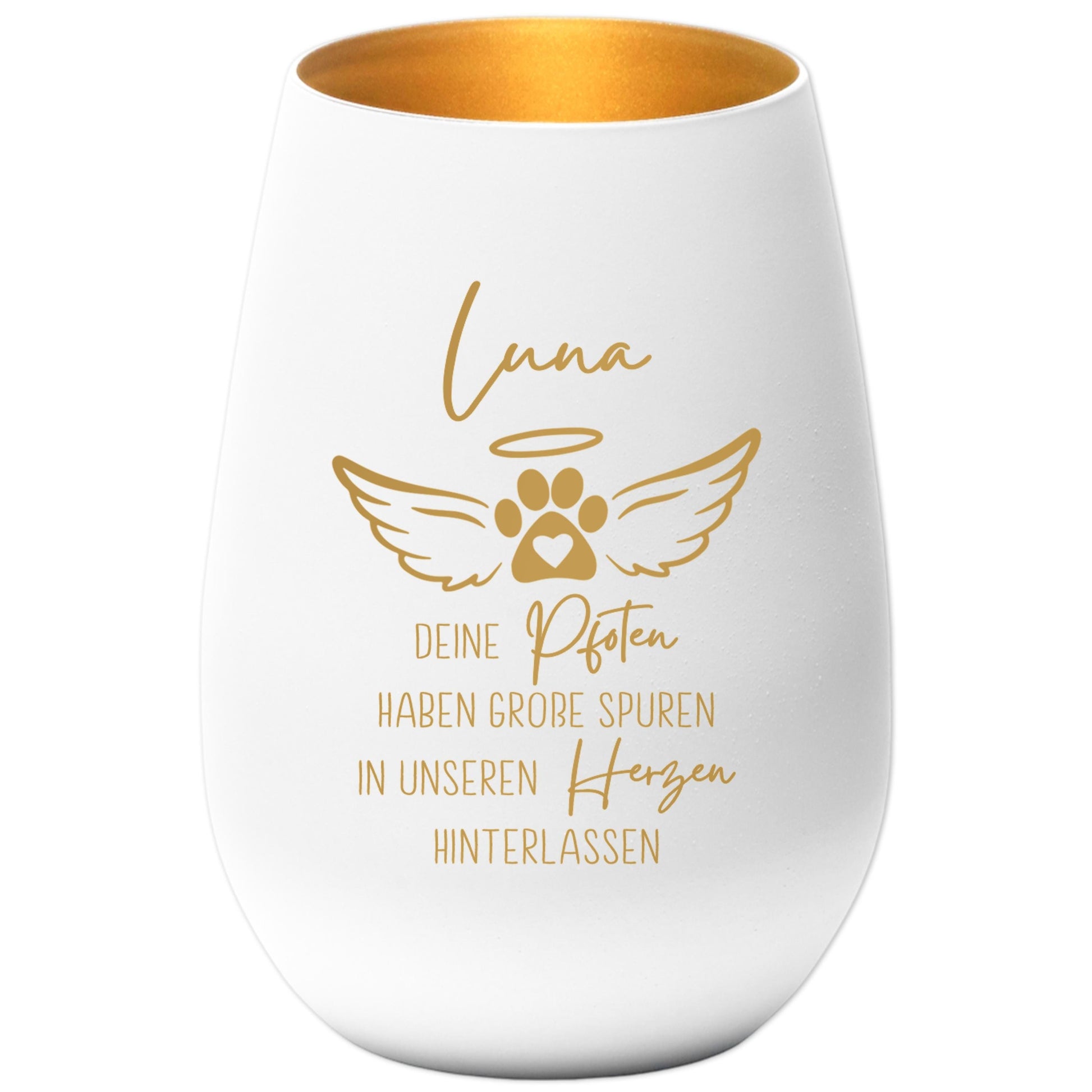 Andenken an verstorbenen Hund Trauergeschenk personalisiert Windlicht Trauer Geschenk zur Erinnerung Hunde Trauerlicht Gedenkkerze (Weiß)