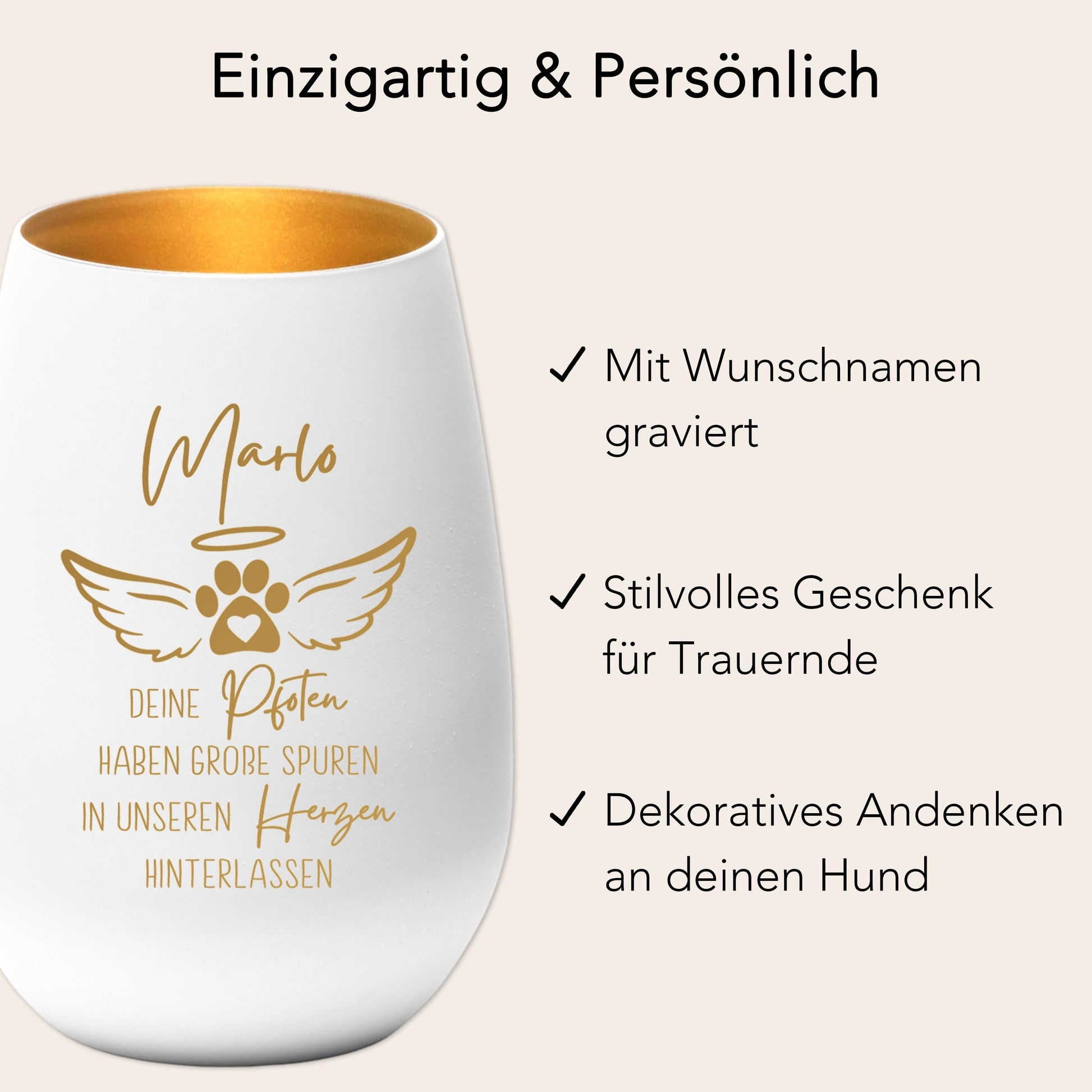 Andenken an verstorbenen Hund Trauergeschenk personalisiert Windlicht Trauer Geschenk zur Erinnerung Hunde Trauerlicht Gedenkkerze (Weiß)