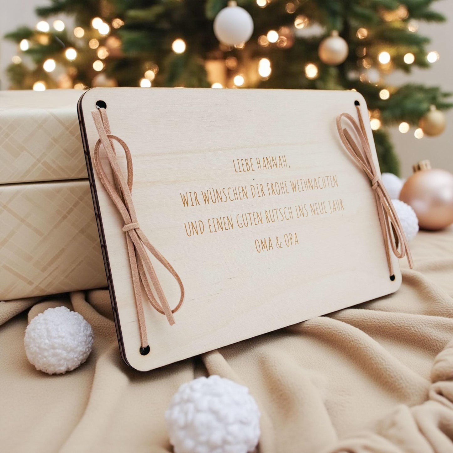 Geldgeschenk Weihnachten Wunscherfüller personalisiert Weihnachtsgeld Verpackung Geschenkkarte Weihnachtskarte aus Holz 12x17 cm