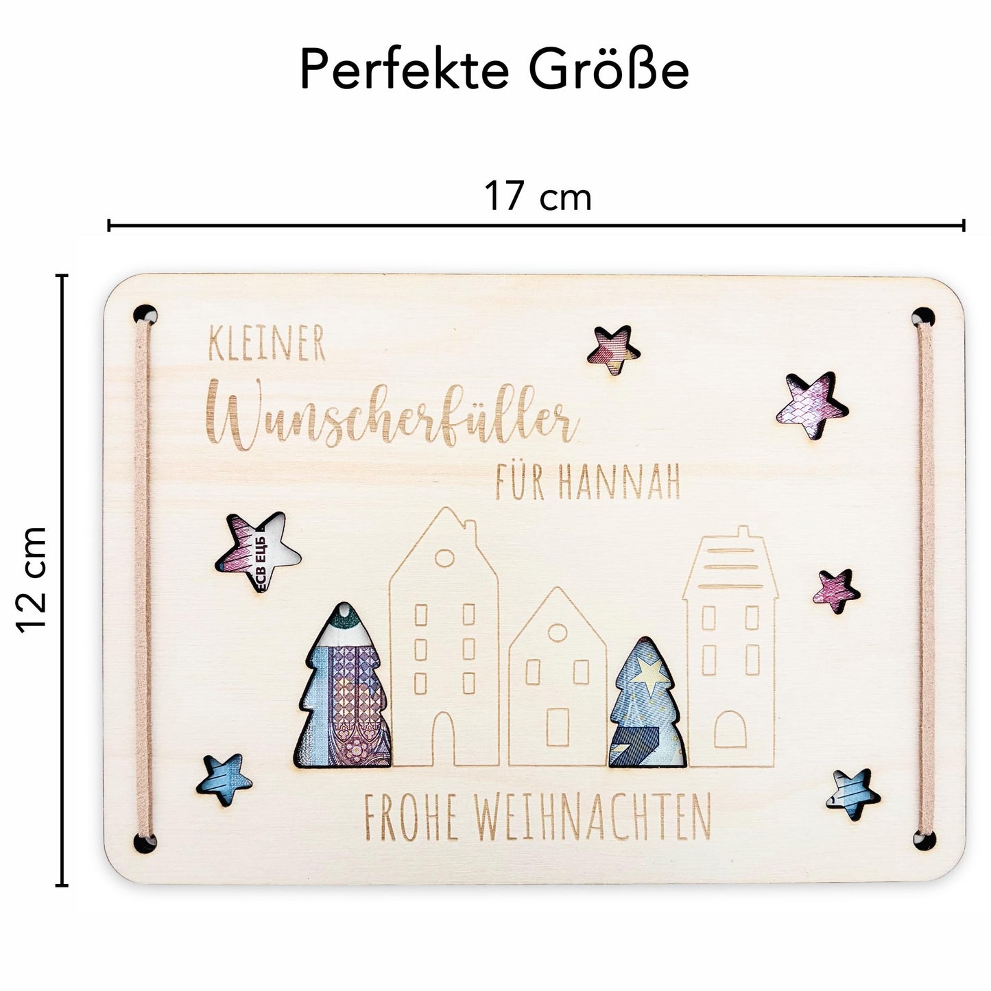 Geldgeschenk Weihnachten Wunscherfüller personalisiert Weihnachtsgeld Verpackung Geschenkkarte Weihnachtskarte aus Holz 12x17 cm