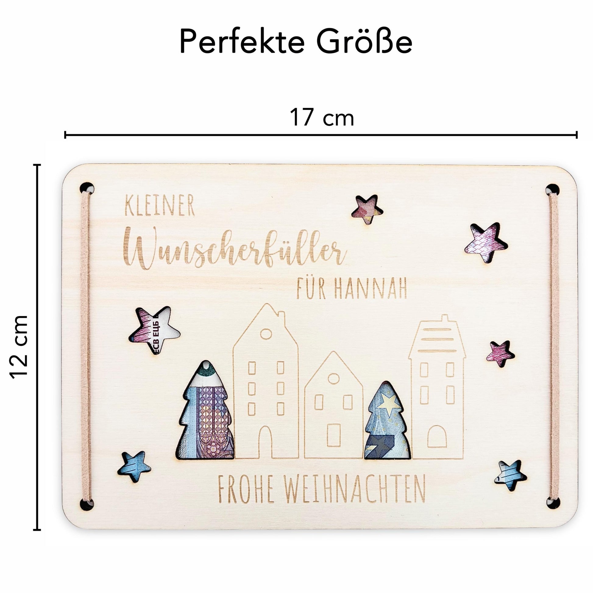 Geldgeschenk Weihnachten Wunscherfüller personalisiert Weihnachtsgeld Verpackung Geschenkkarte Weihnachtskarte aus Holz 12x17 cm