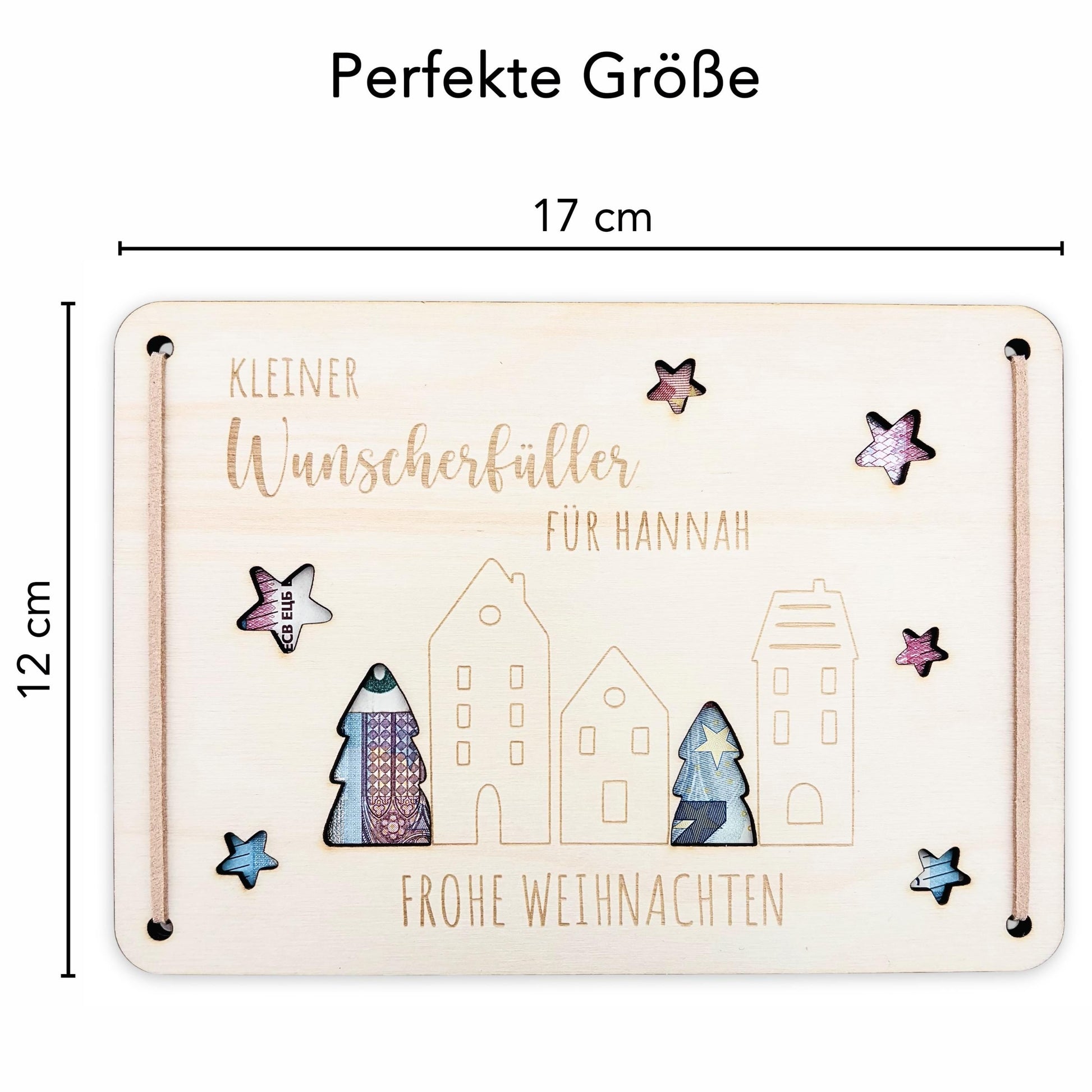 Geldgeschenk Weihnachten Wunscherfüller personalisiert Weihnachtsgeld Verpackung Geschenkkarte Weihnachtskarte aus Holz 12x17 cm