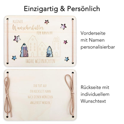 Geldgeschenk Weihnachten Wunscherfüller personalisiert Weihnachtsgeld Verpackung Geschenkkarte Weihnachtskarte aus Holz 12x17 cm