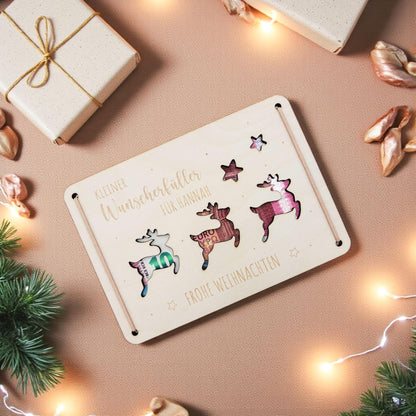 Geldgeschenk Weihnachten personalisiert Weihnachtsgeld Verpackung Wunscherfüller Geschenkkarte Weihnachtskarte aus Holz 12x17 cm