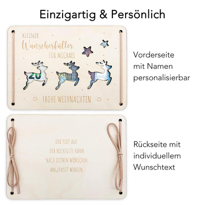Geldgeschenk Weihnachten personalisiert Weihnachtsgeld Verpackung Wunscherfüller Geschenkkarte Weihnachtskarte aus Holz 12x17 cm