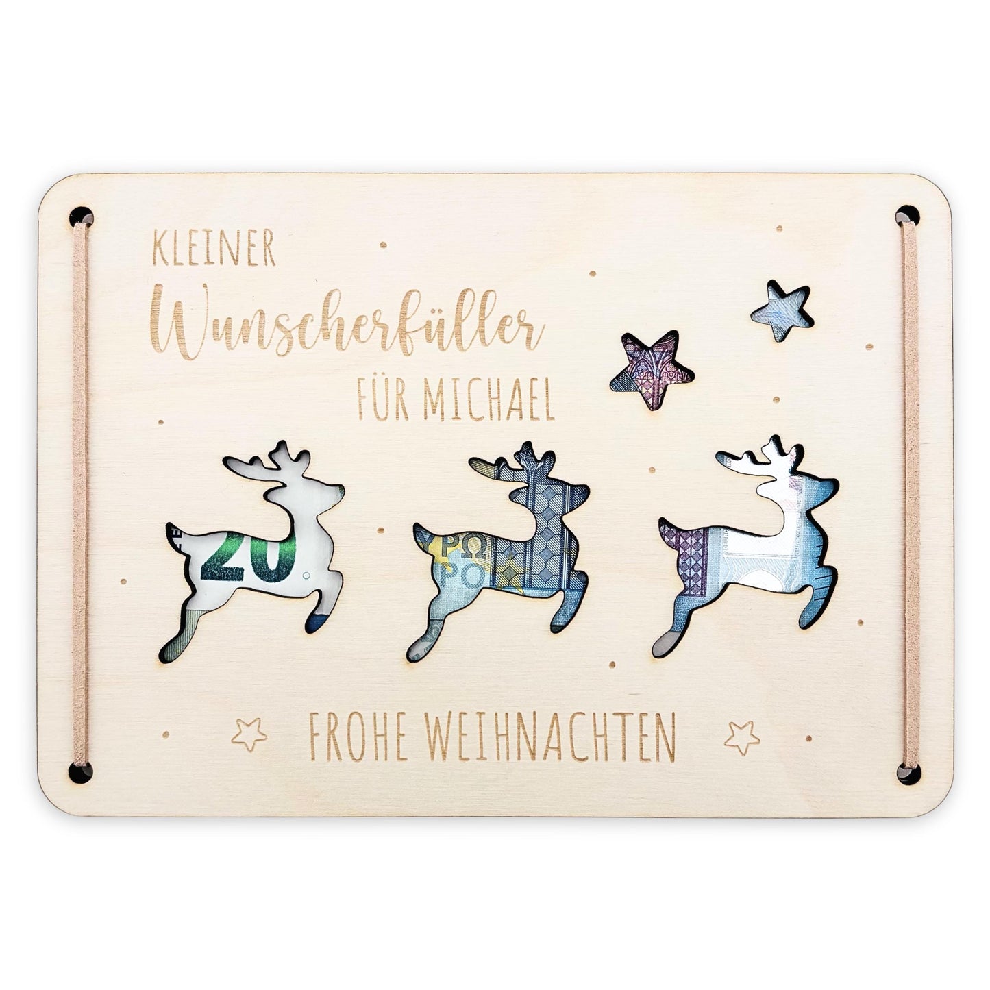 Geldgeschenk Weihnachten personalisiert Weihnachtsgeld Verpackung Wunscherfüller Geschenkkarte Weihnachtskarte aus Holz 12x17 cm