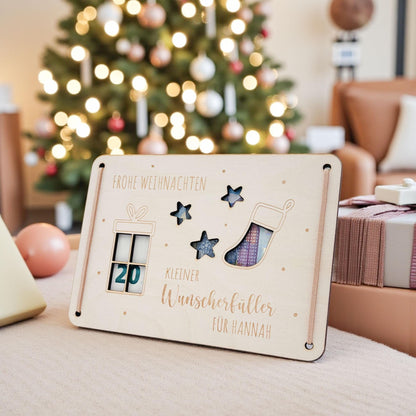 Weihnachten Geldgeschenk personalisiert Wunscherfüller Weihnachtsgeld Verpackung Geschenkkarte Weihnachtskarte aus Holz 12x17 cm