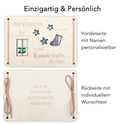 Weihnachten Geldgeschenk personalisiert Wunscherfüller Weihnachtsgeld Verpackung Geschenkkarte Weihnachtskarte aus Holz 12x17 cm