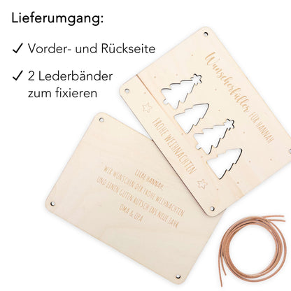 Weihnachten Wunscherfüller personalisiert Geldgeschenk Weihnachtsgeld Verpackung Geschenkkarte Weihnachtskarte aus Holz 12x17 cm